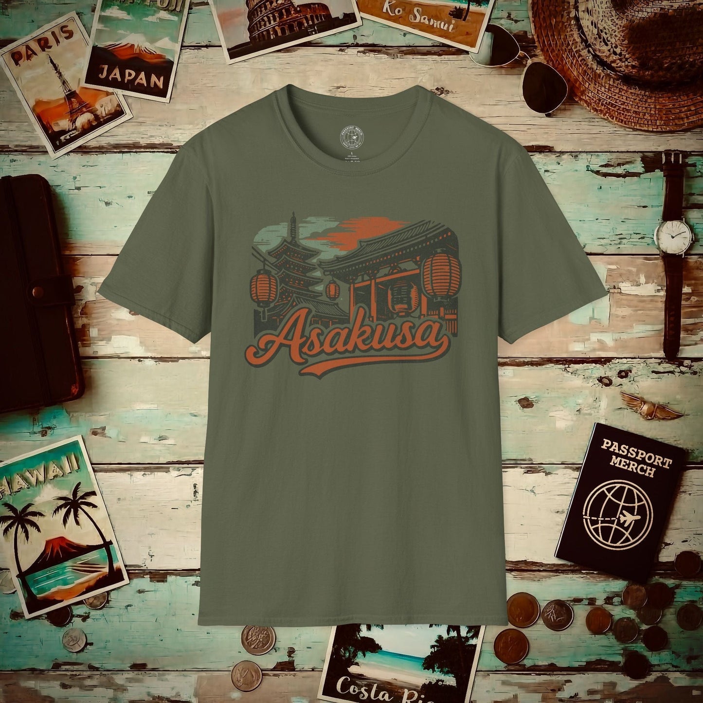 Asakusa, Japan - 80's Vintage T-Shirt Military Green / S