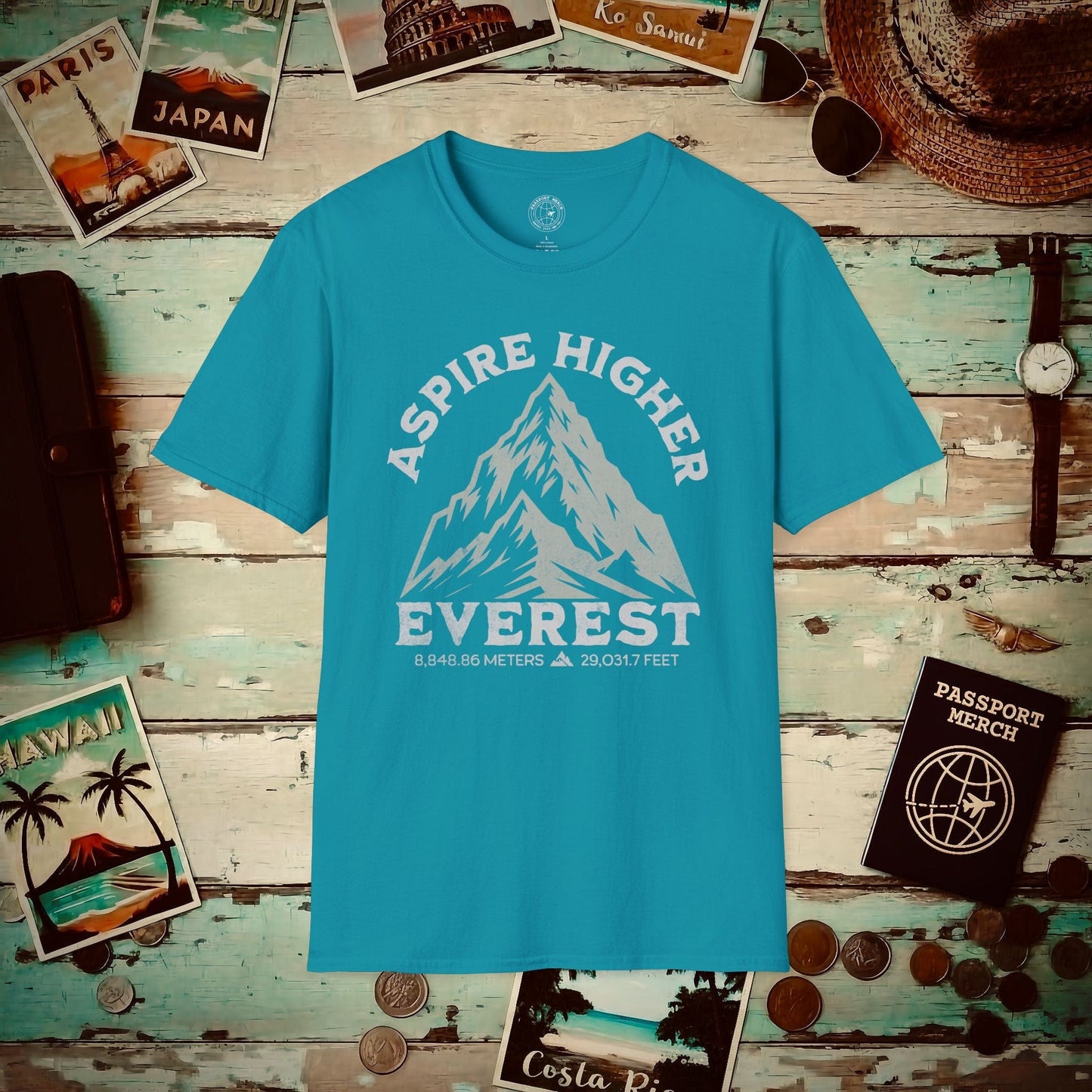 Aspire Higher, Everest Nepal-Tibet T-Shirt Tropical Blue / S