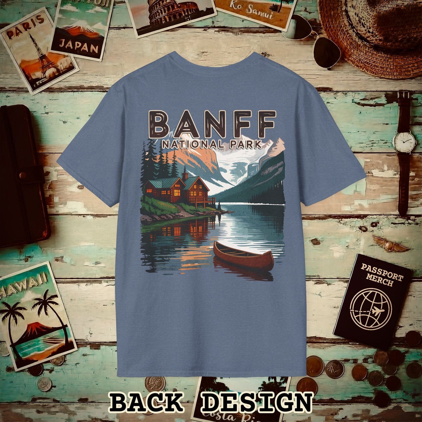 Banff National Park, Canada, Back Print T-Shirt Heather Indigo / S