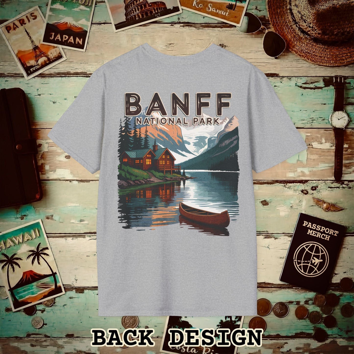 Banff National Park, Canada, Back Print T-Shirt Sport Grey / S