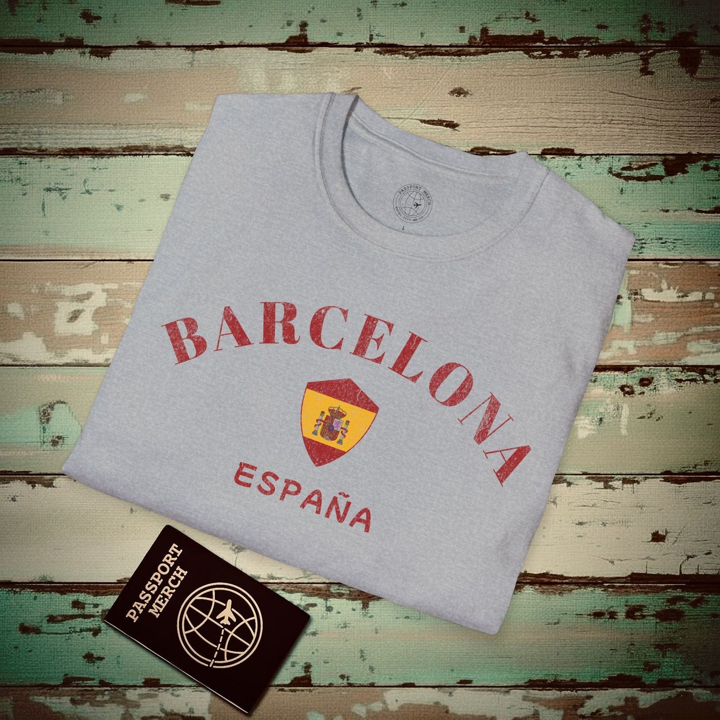 Barcelona with Coat of Arms Spain T-Shirt Sport Grey / S