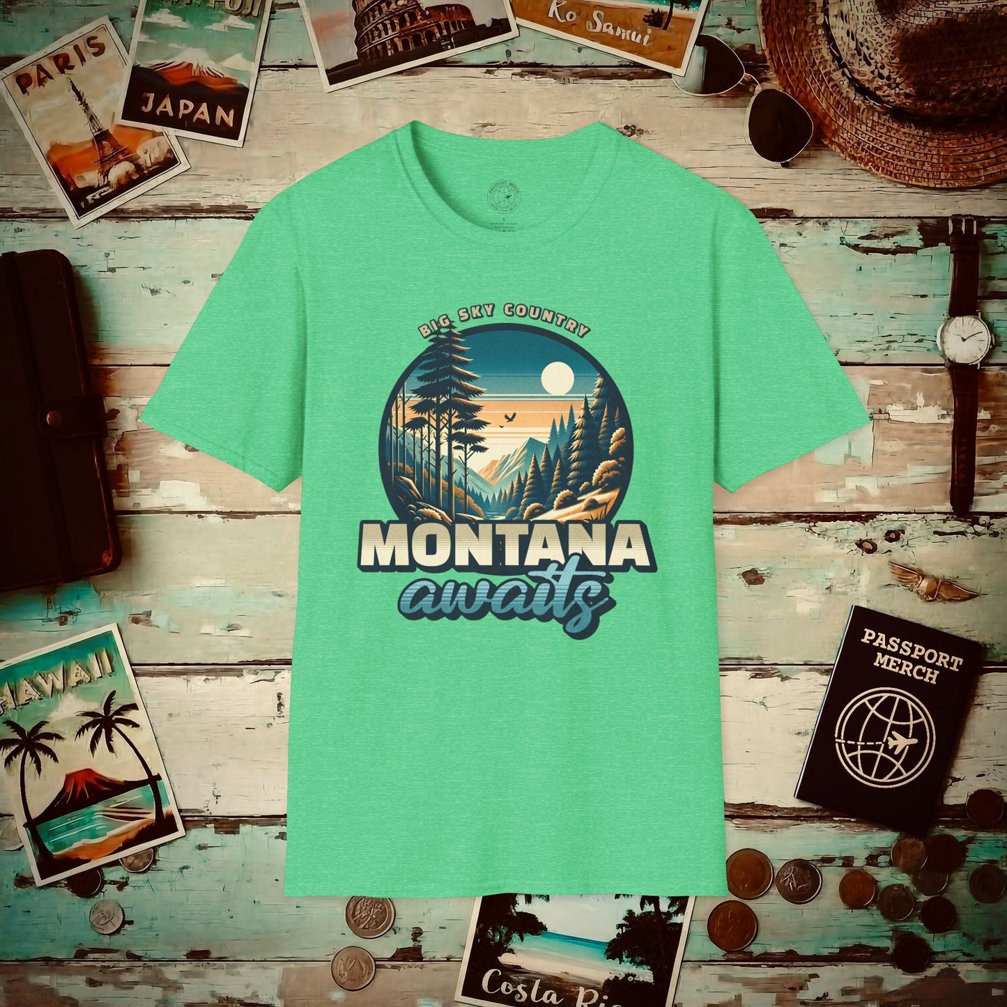 Big Sky Country Montana T-Shirt Heather Irish Green / S