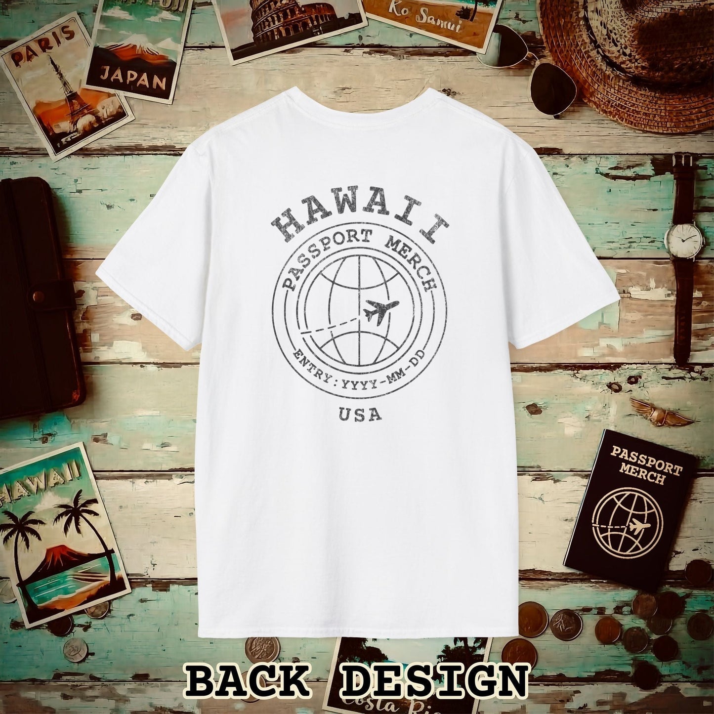 Brand Passport Stamp, Hawaii, Back Print T-Shirt White / S
