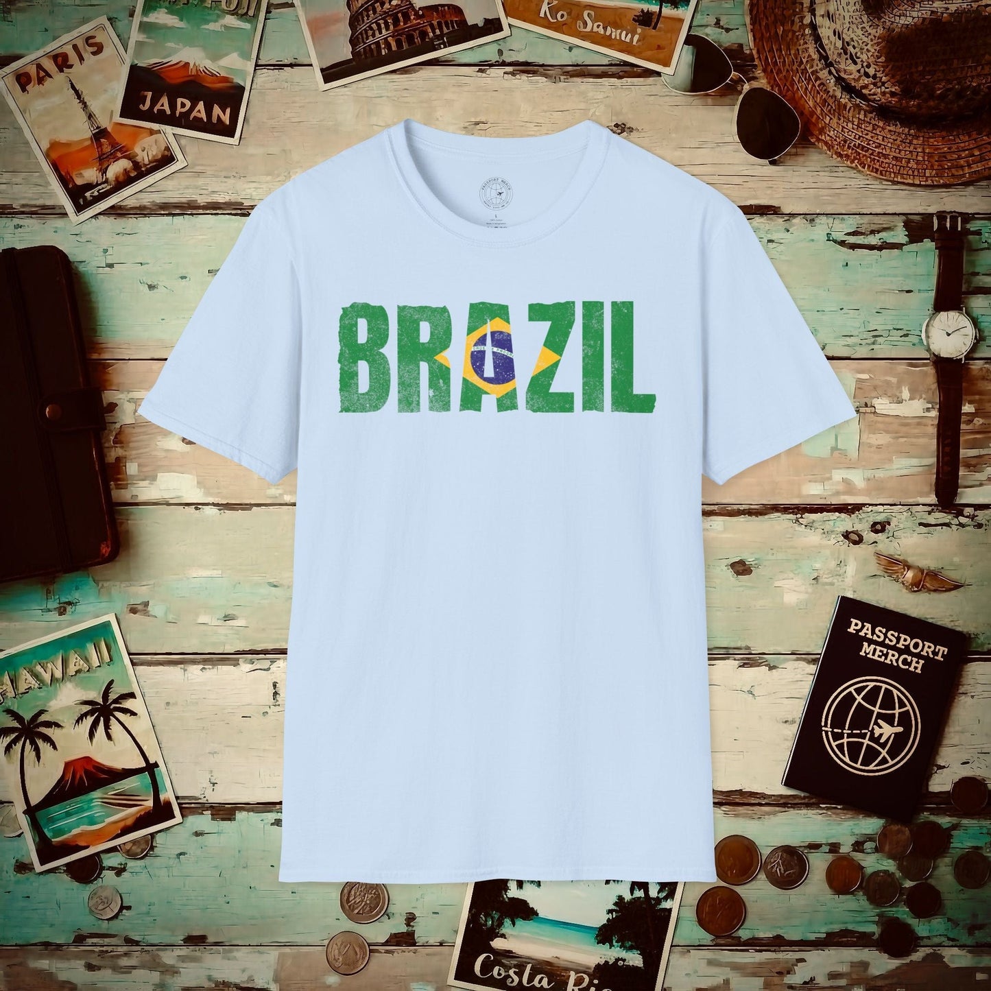 Brazil Patriotism Letter Flag T-Shirt Light Blue / S