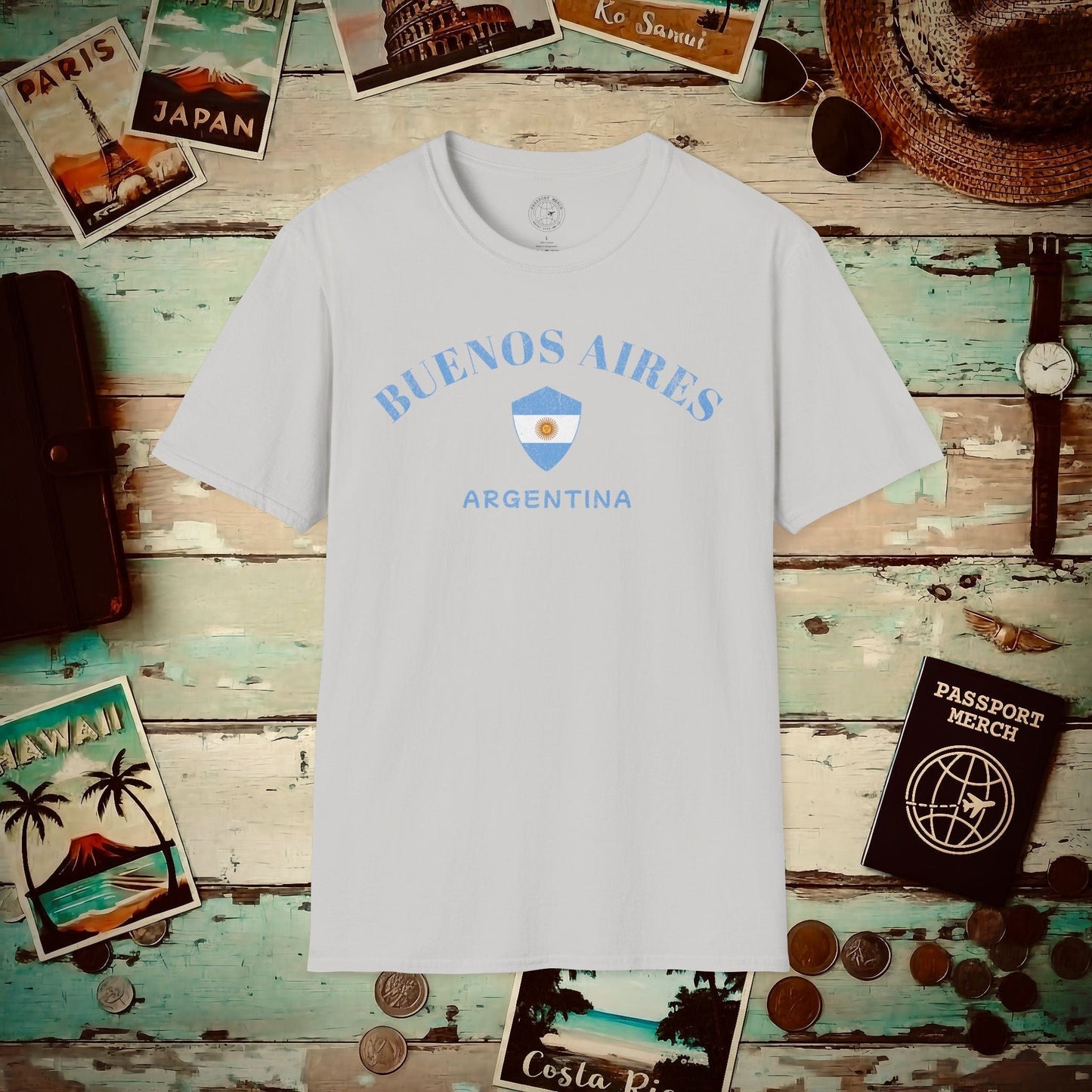 Buenos Aires with Flag Shield Argentina T-Shirt Ice Grey / S