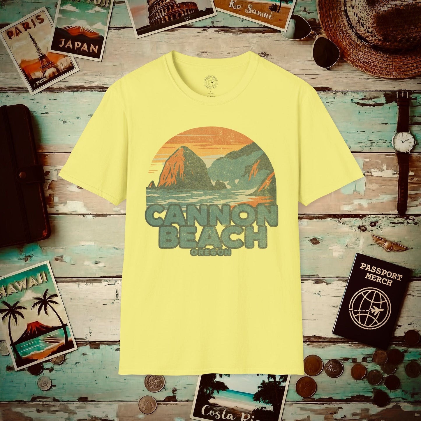 Cannon Beach, Oregon - 80's Vintage T-Shirt Cornsilk / S