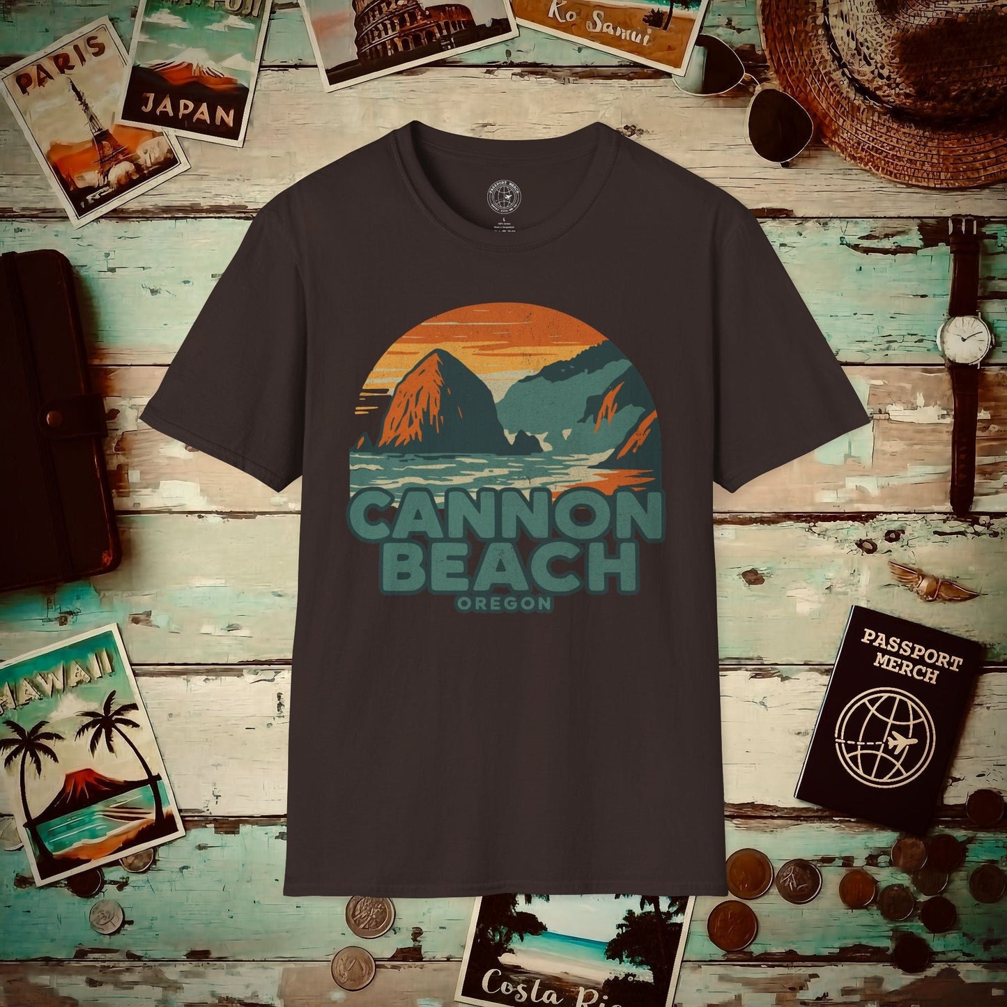 Cannon Beach, Oregon - 80's Vintage T-Shirt Dark Chocolate / S