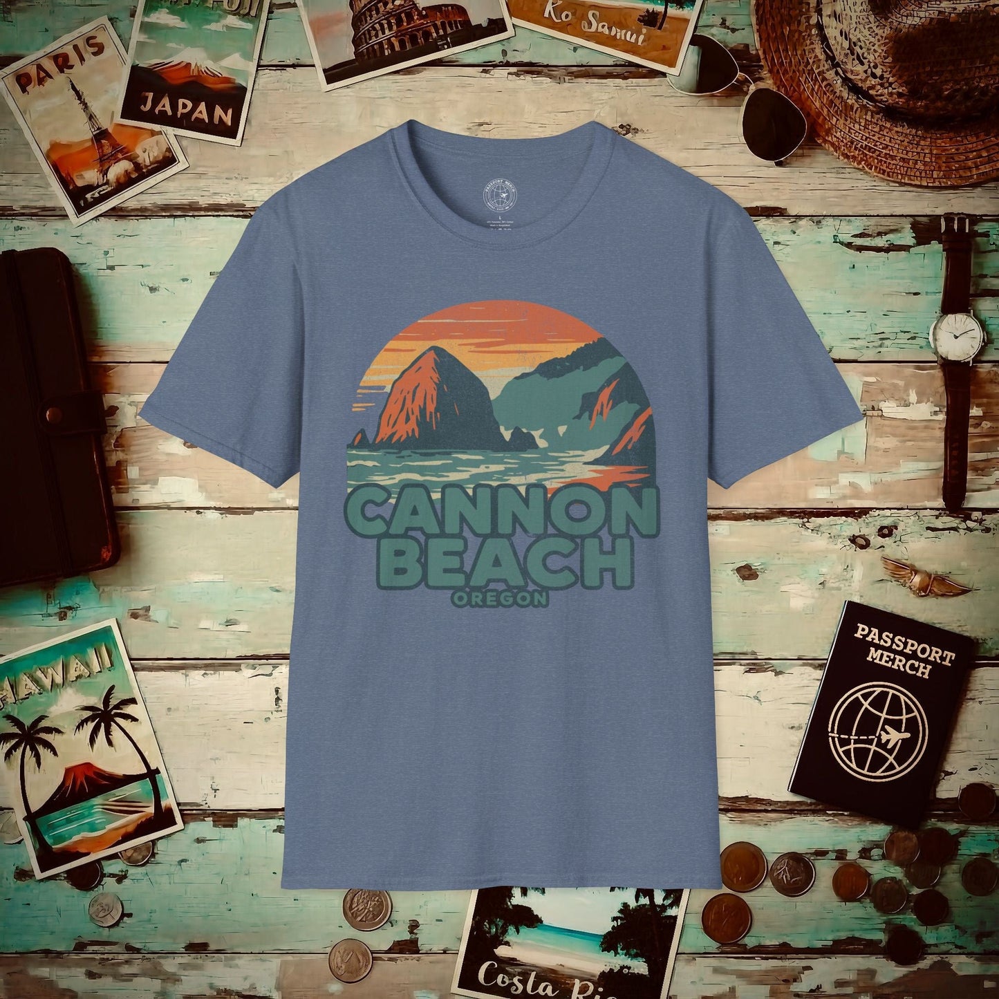 Cannon Beach, Oregon - 80's Vintage T-Shirt Heather Indigo / S