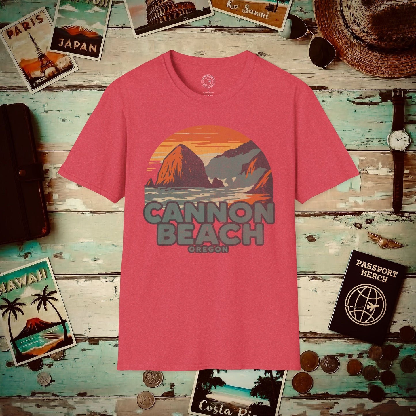 Cannon Beach, Oregon - 80's Vintage T-Shirt Heather Red / S