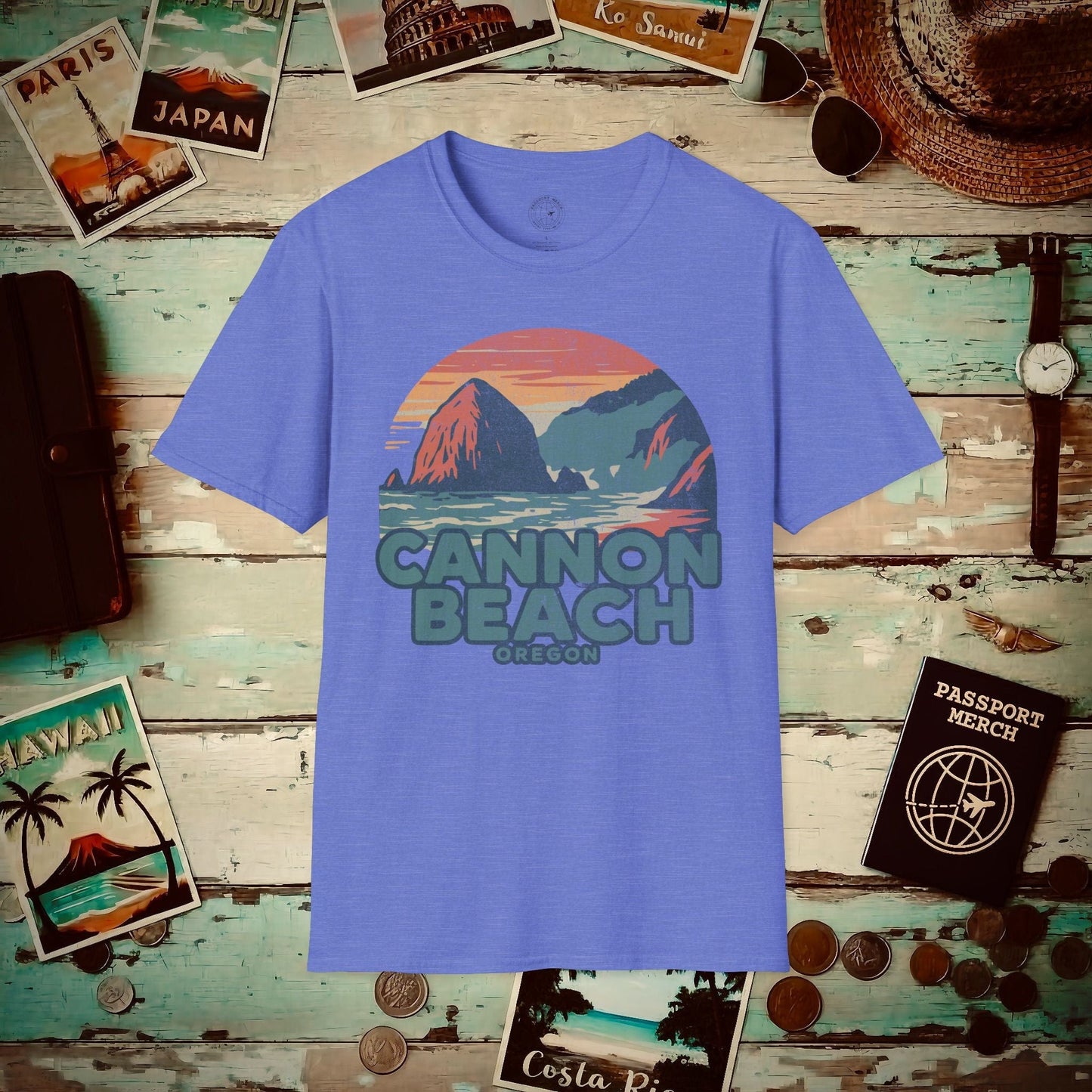 Cannon Beach, Oregon - 80's Vintage T-Shirt Heather Royal / S
