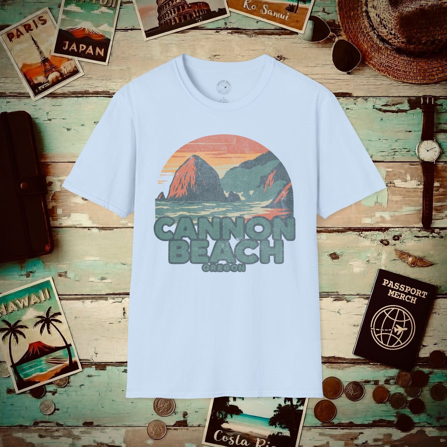 Cannon Beach, Oregon - 80's Vintage T-Shirt Light Blue / S