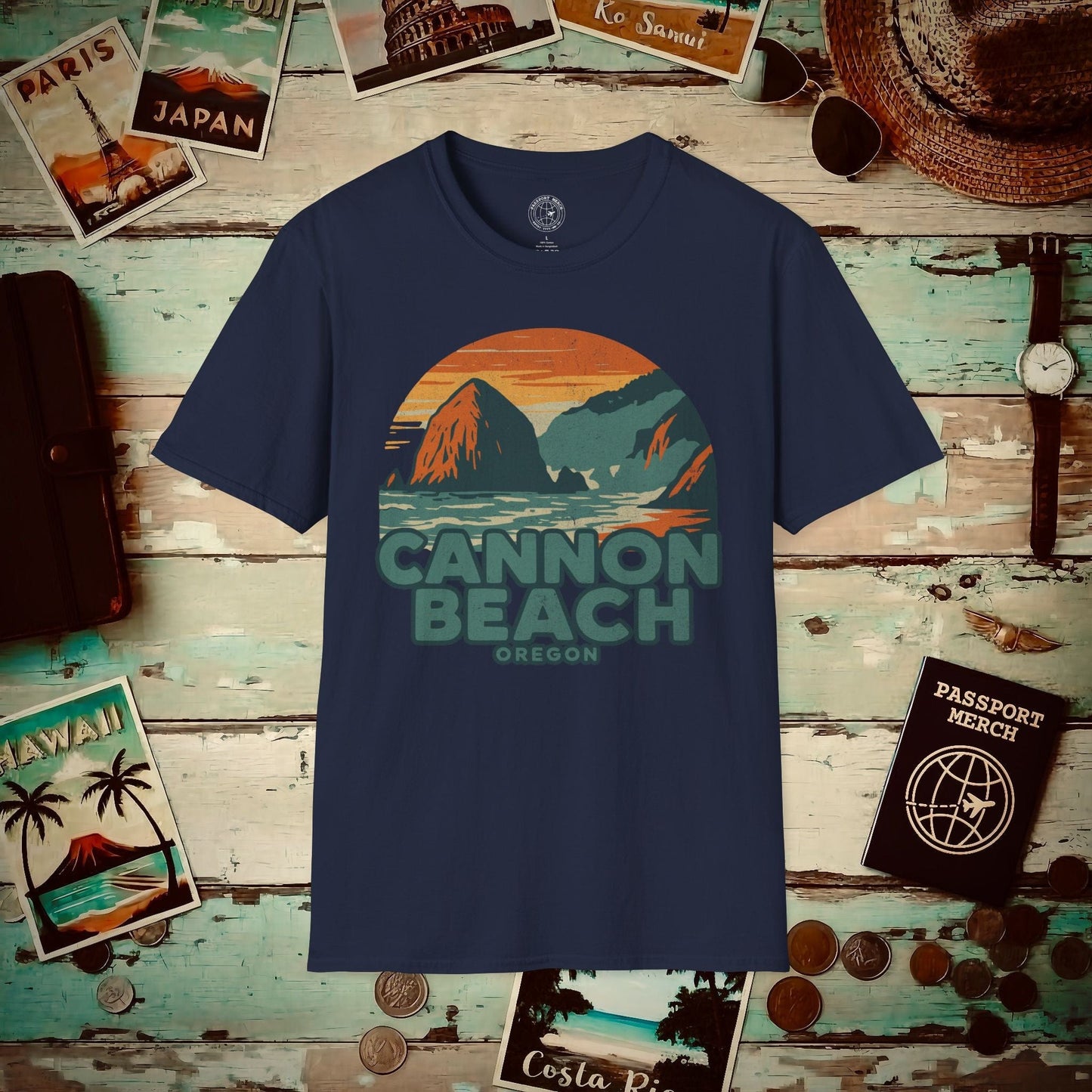 Cannon Beach, Oregon - 80's Vintage T-Shirt Navy / S