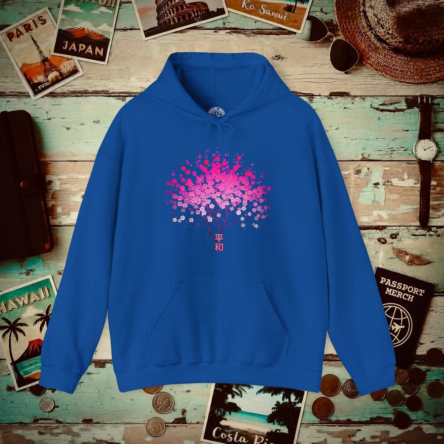 Cherry Blossoms Growing from Peace Japan Hoodie Royal / S