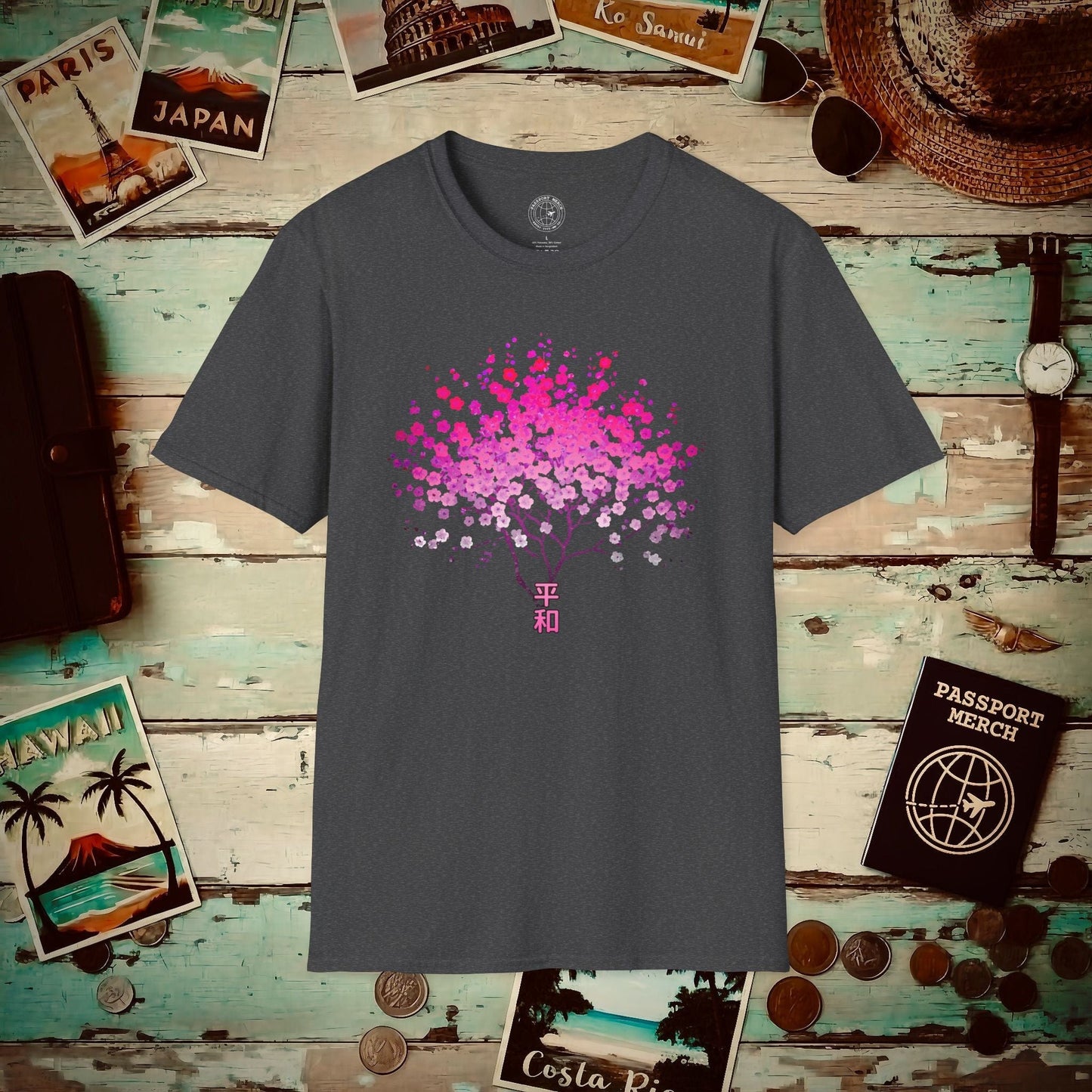 Cherry Blossoms Growing from Peace Japan T-Shirt Dark Heather / S