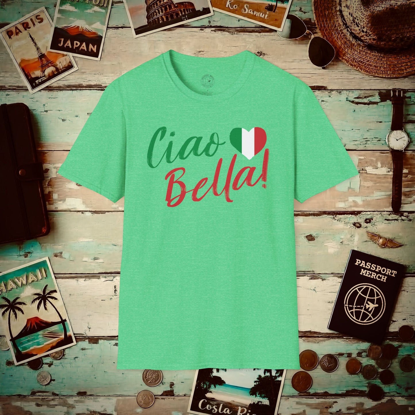 Ciao Bella Heart Italy T-Shirt Heather Irish Green / S