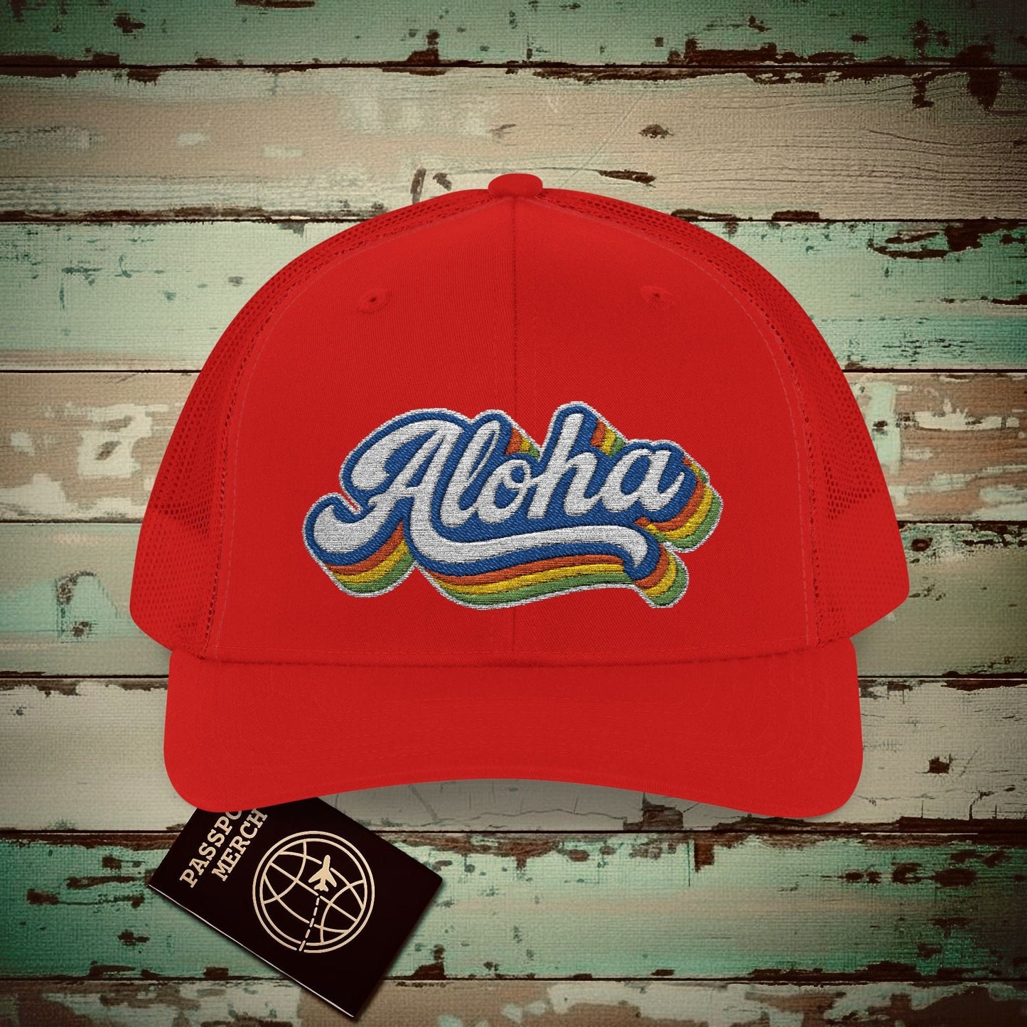 Classic 70s, Aloha, Hawaii Embroidered Trucker Hat Red / One size