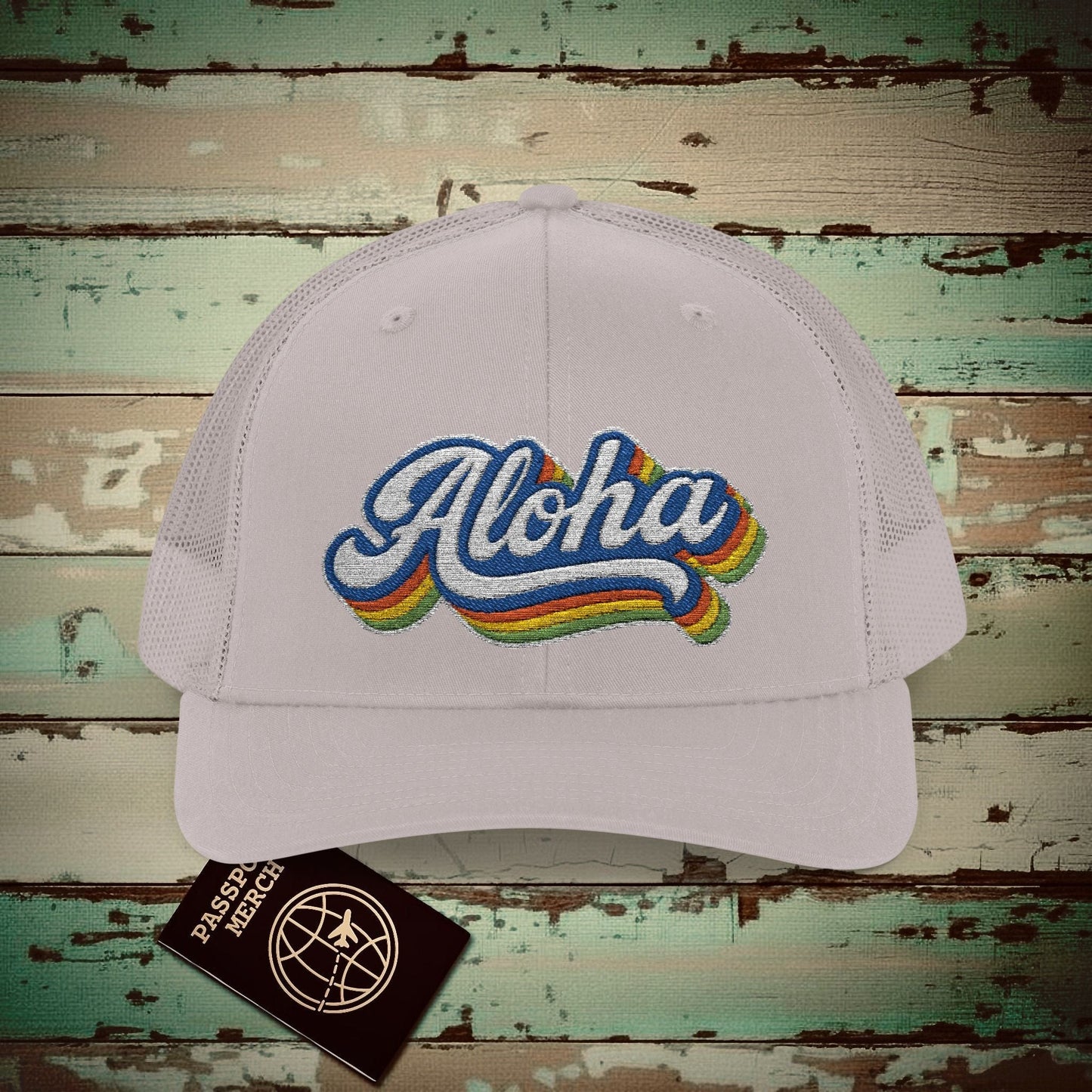 Classic 70s, Aloha, Hawaii Embroidered Trucker Hat Silver / One size