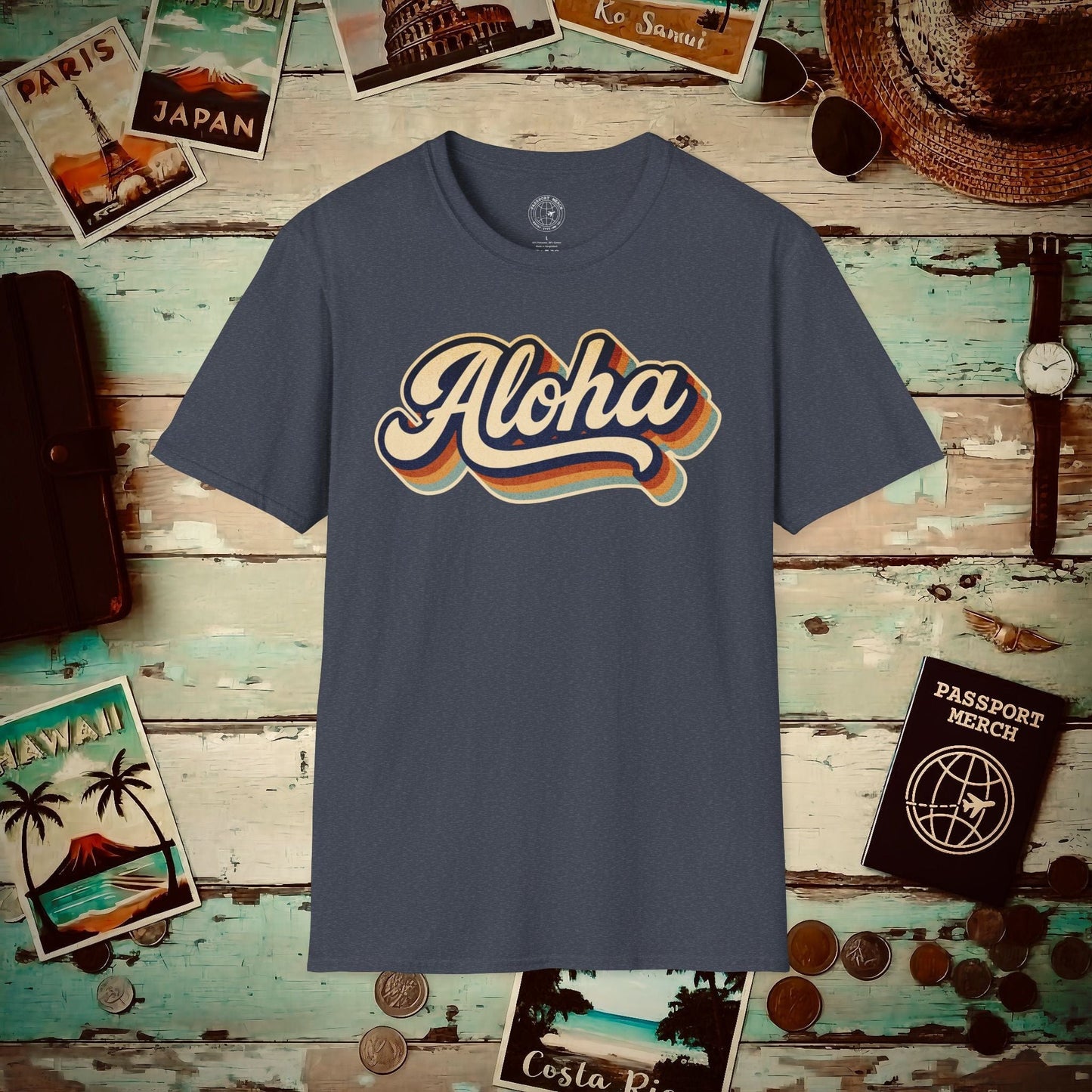 Classic 70s, Aloha, Hawaii T-Shirt Heather Navy / S