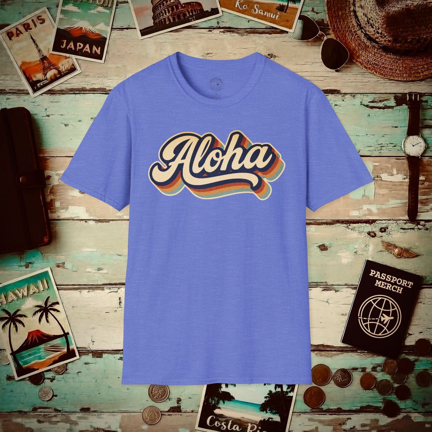 Classic 70s, Aloha, Hawaii T-Shirt Heather Royal / S