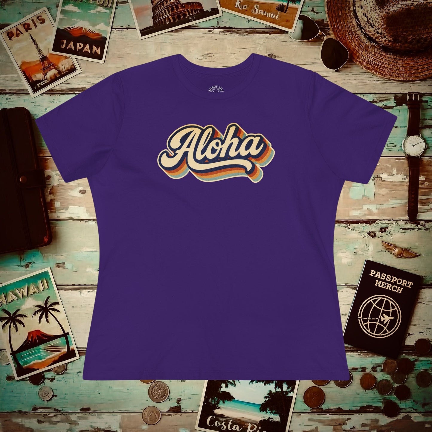 Classic 70s, Aloha, Hawaii, Womens Fit T-Shirt Team Purple / S