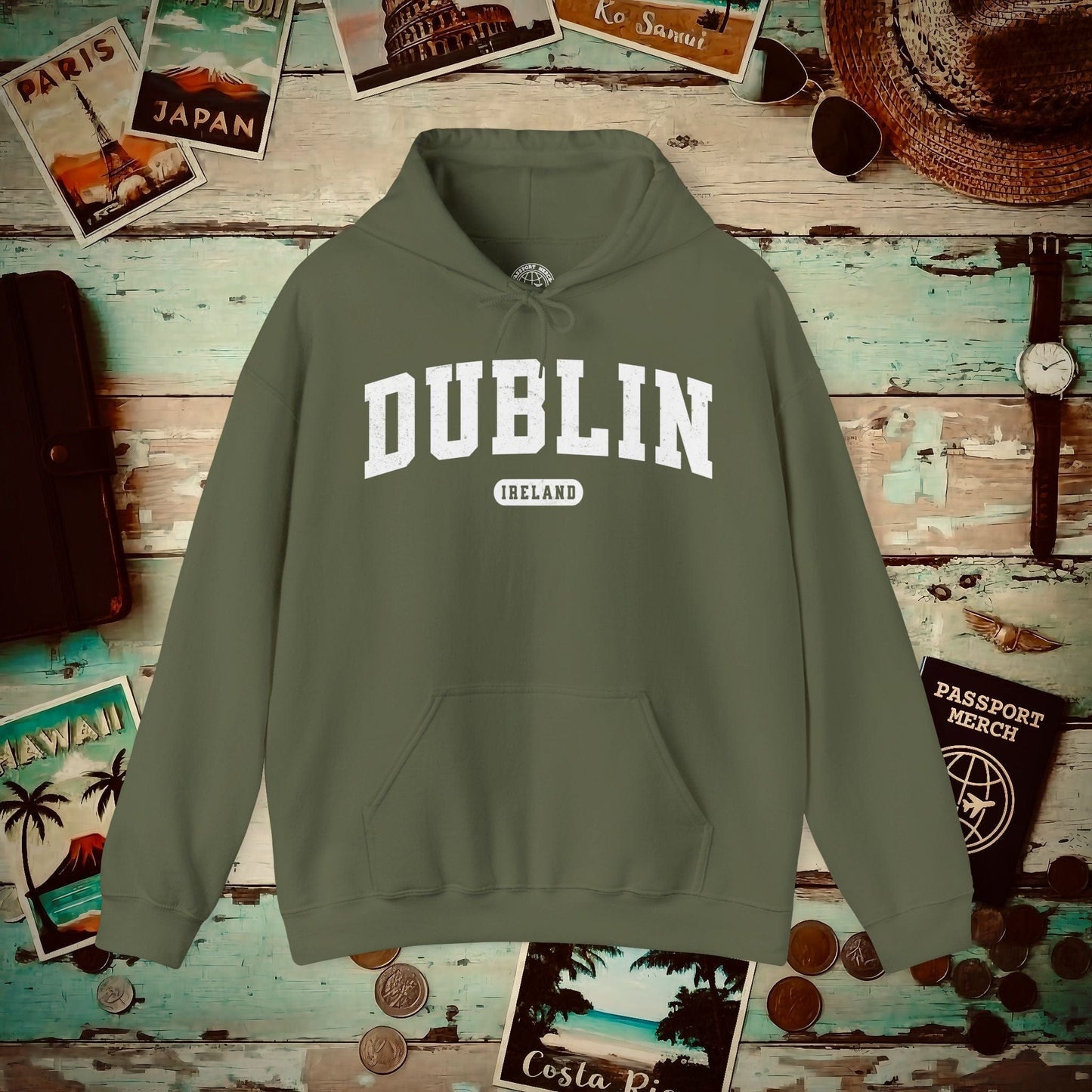Classic Athletic (Bucket List Edition), Dublin, Ireland Hoodie Military Green / S