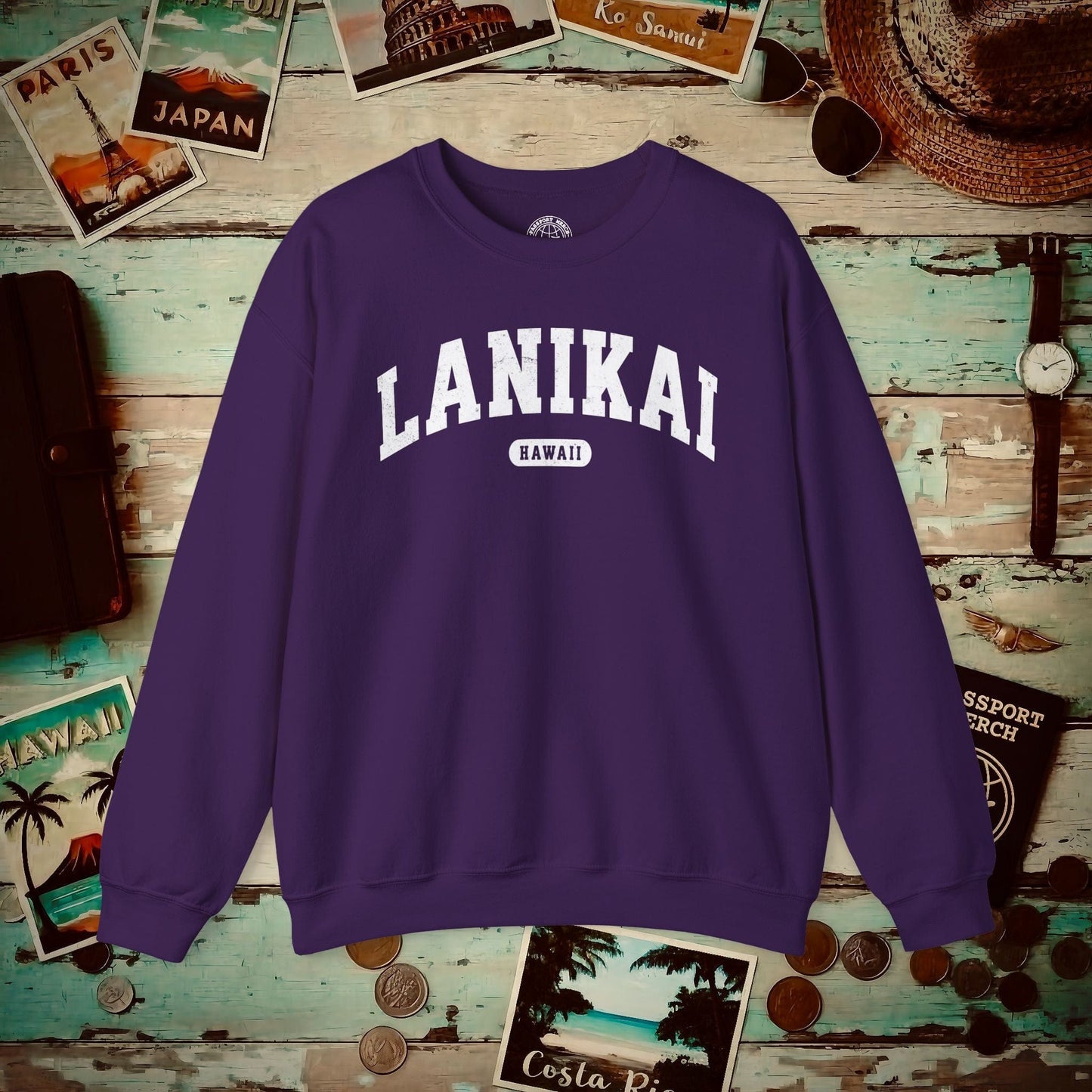 Classic Athletic (Bucket List Edition), Lanikai, Hawaii Crewneck Purple / S