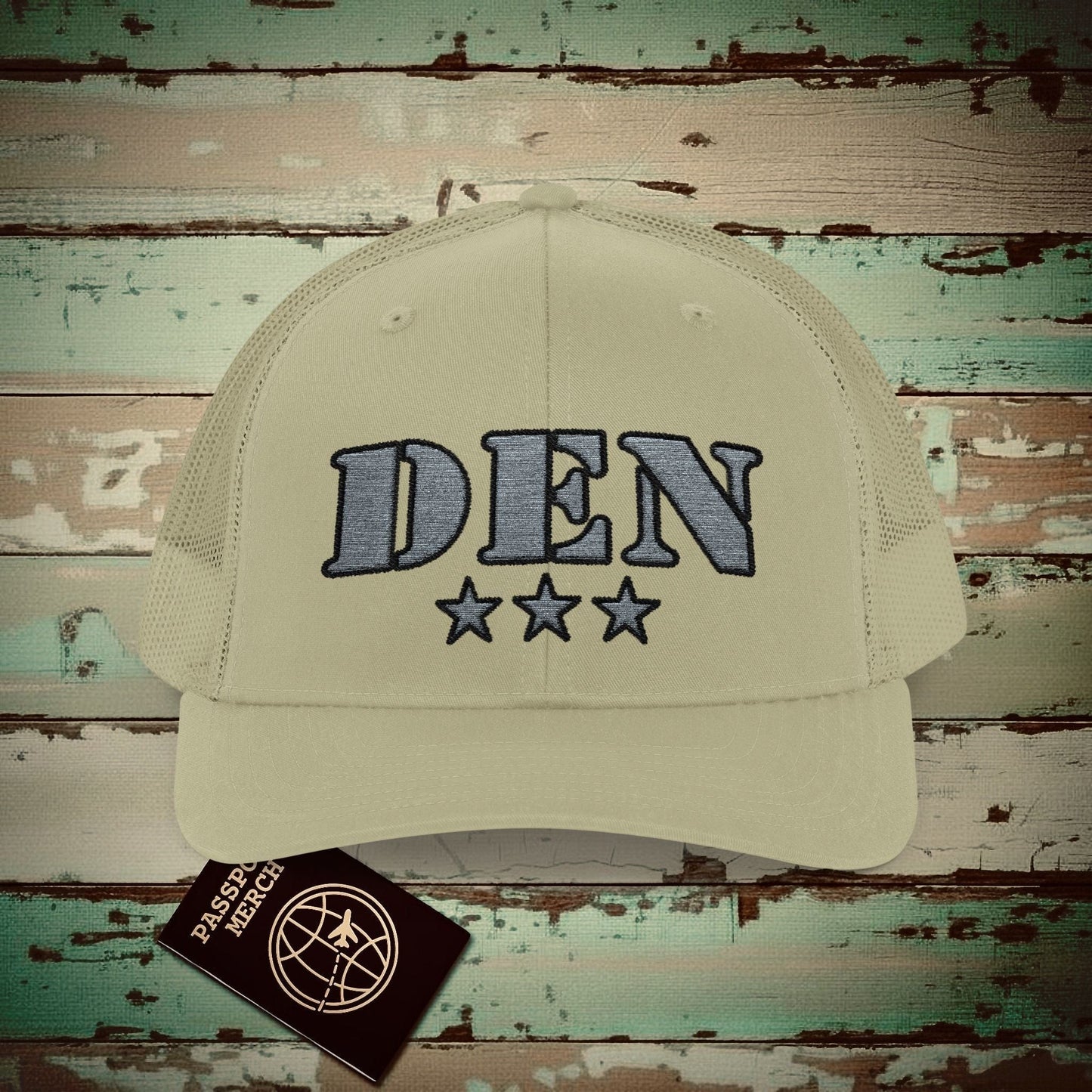 Classic Military, Denver Colorado Airport Code (DEN) Embroidered Trucker Hat Khaki / One size