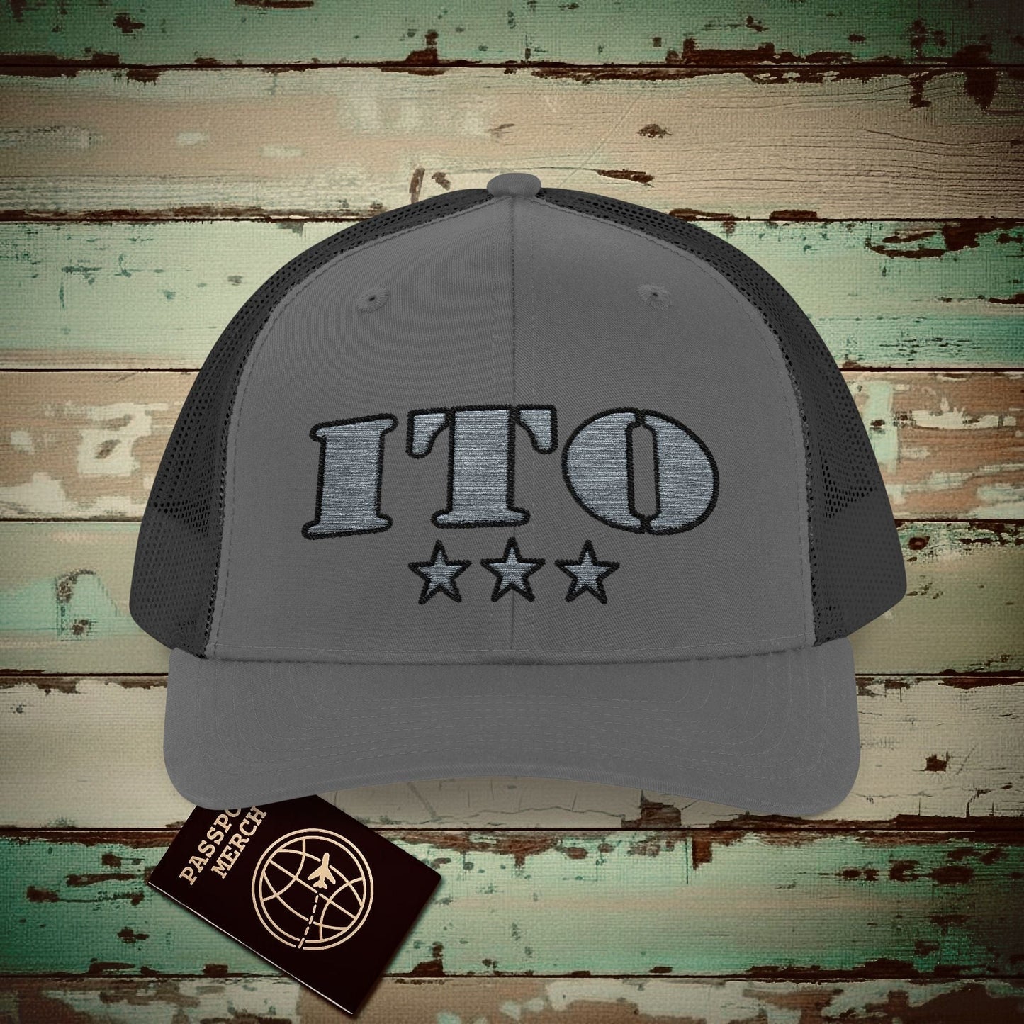 Classic Military, Hilo Hawaii Airport Code (ITO) Embroidered Trucker Hat Charcoal / Black / One size