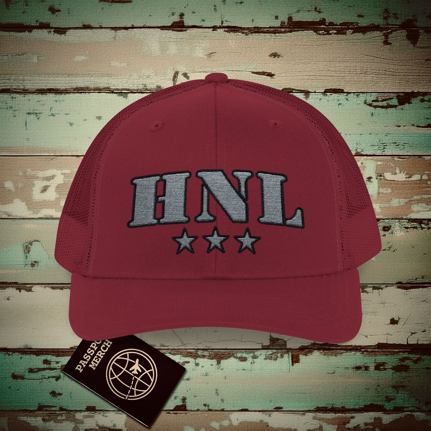 Classic Military, Honolulu Hawaii Airport Code (HNL) Embroidered Trucker Hat Cranberry / One size