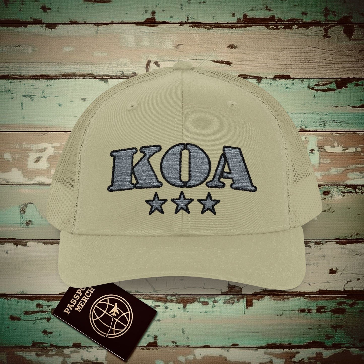 Classic Military, Kona Hawaii Airport Code (KOA) Embroidered Trucker Hat Khaki / One size