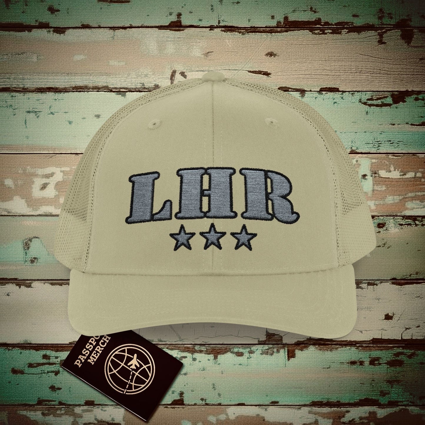 Classic Military, London Heathrow England Airport Code (LHR) Embroidered Trucker Hat Khaki / One size