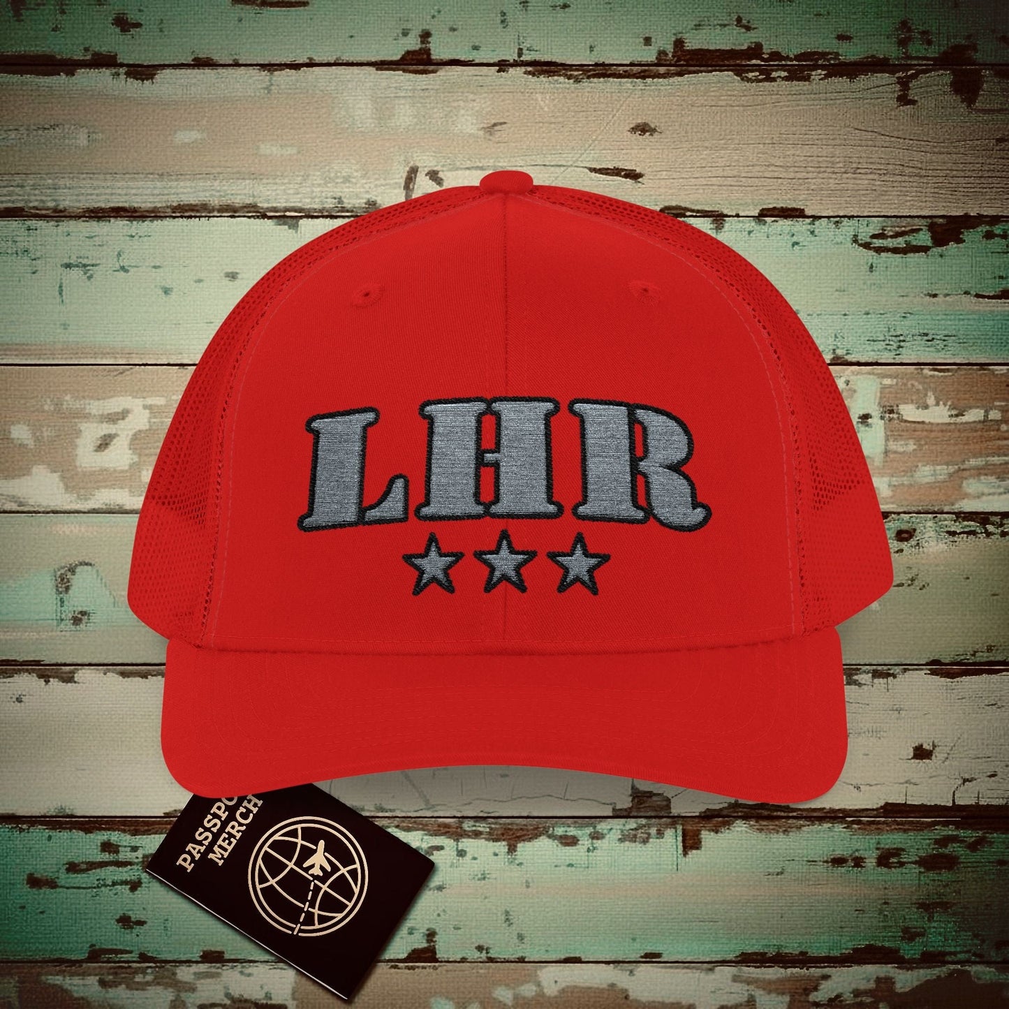 Classic Military, London Heathrow England Airport Code (LHR) Embroidered Trucker Hat Red / One size