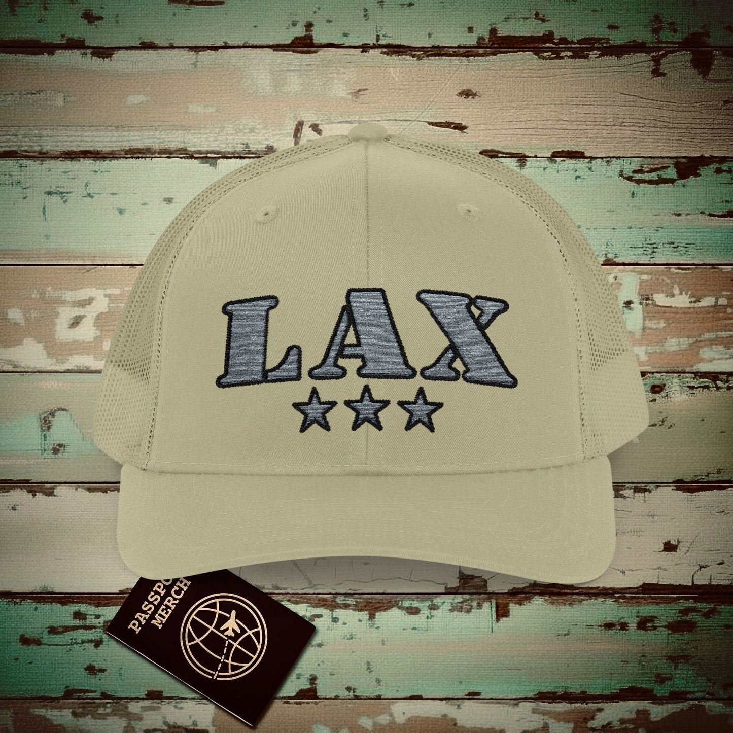 Classic Military, Los Angeles California Airport Code (LAX) Embroidered Trucker Hat Khaki / One size