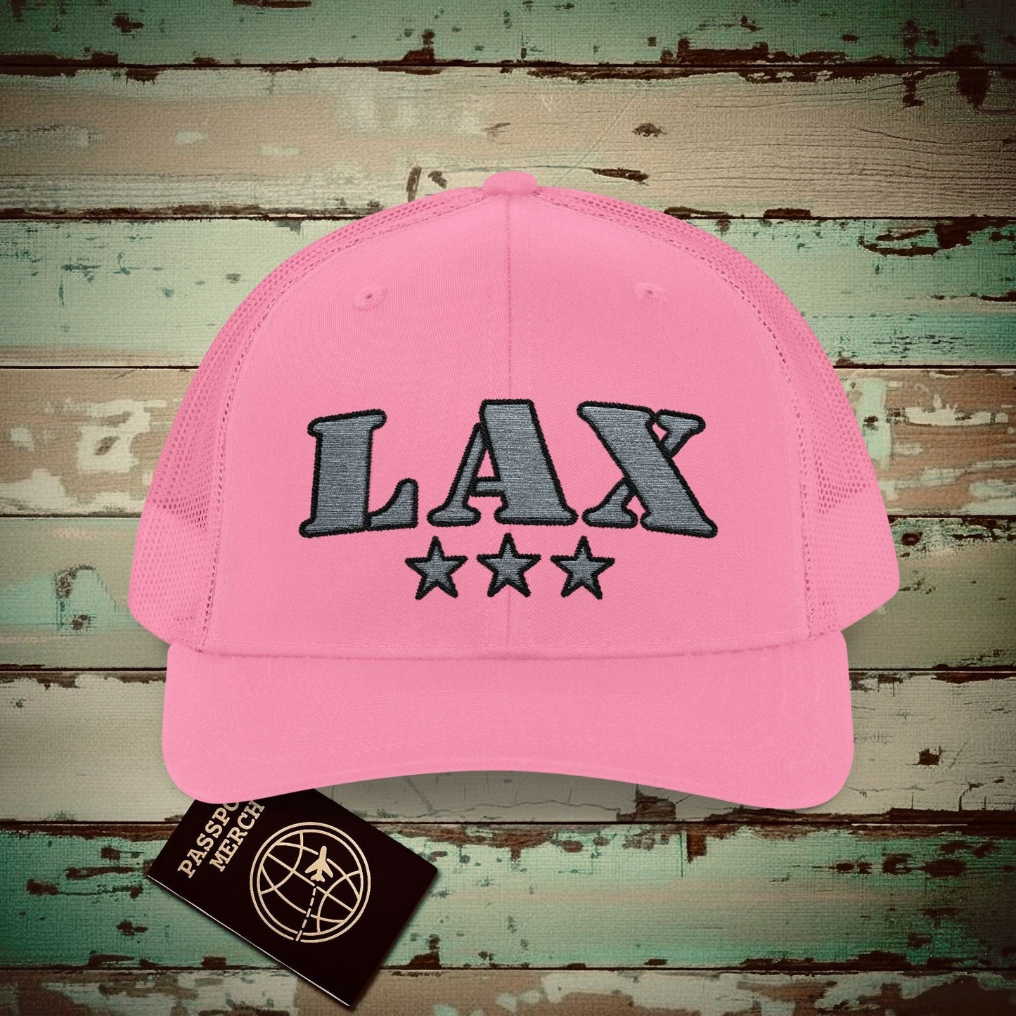 Classic Military, Los Angeles California Airport Code (LAX) Embroidered Trucker Hat Pink / One size