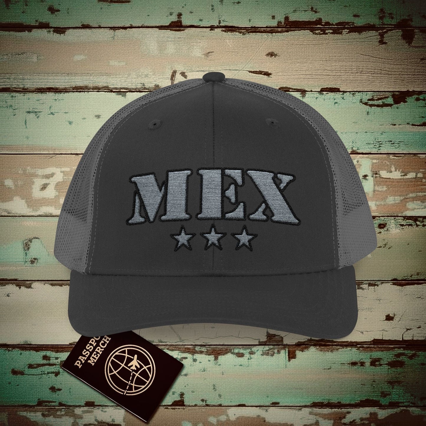 Classic Military, Mexico City Mexico Airport Code (MEX) Embroidered Trucker Hat Black / Charcoal / One size