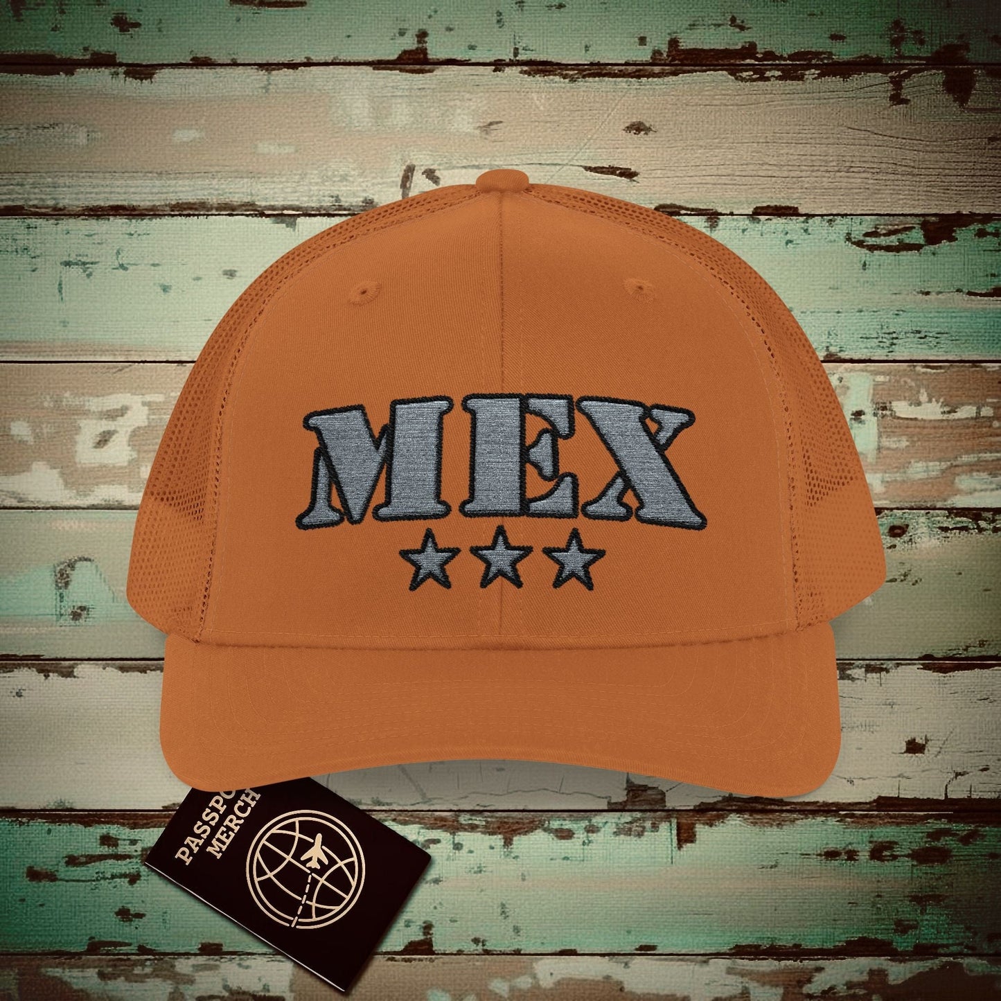Classic Military, Mexico City Mexico Airport Code (MEX) Embroidered Trucker Hat Caramel / One size