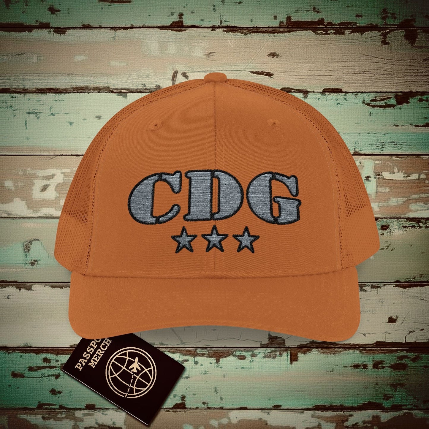Classic Military, Paris Charles de Gaulle France Airport Code (CDG) Embroidered Trucker Hat Caramel / One size