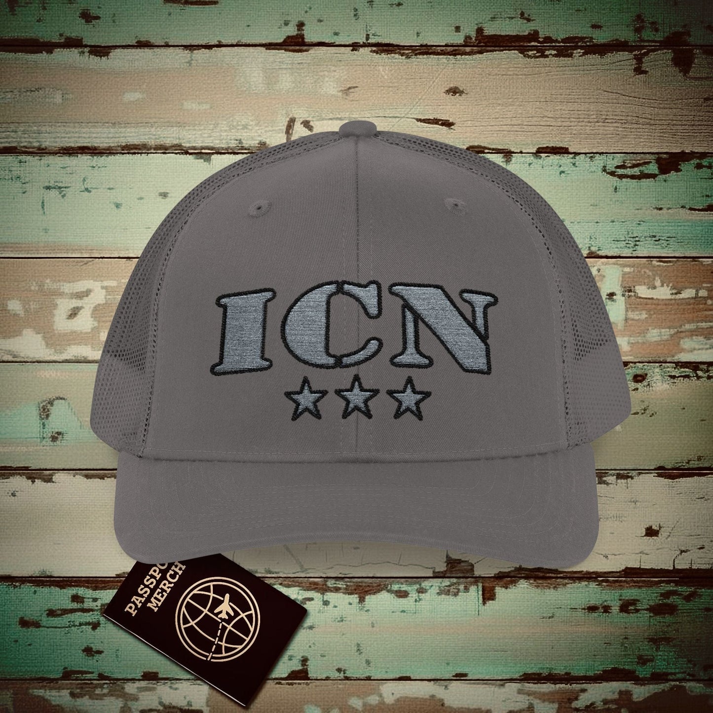 Classic Military, Seoul Incheon Korea Airport Code (ICN) Embroidered Trucker Hat Charcoal / One size