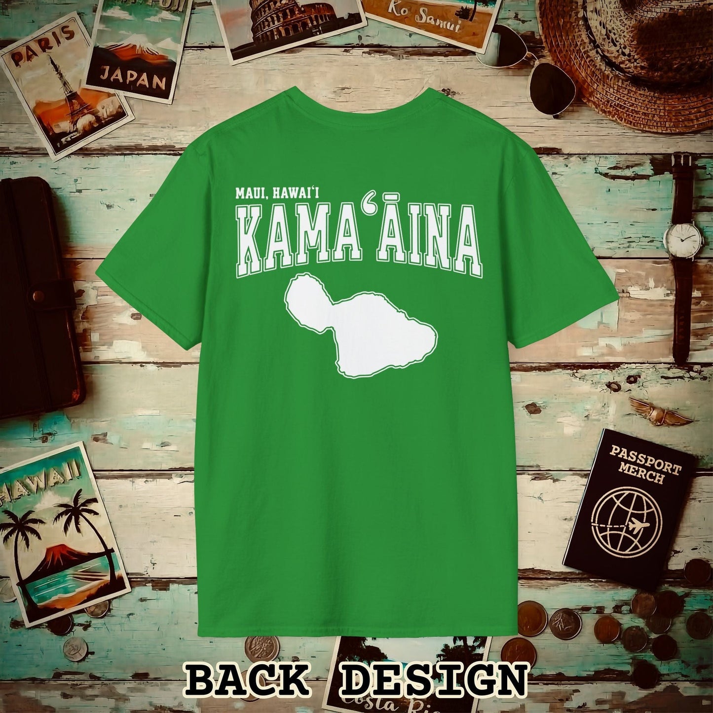 Classic University (Kamaaina Edition), Maui, Hawaii Back Print T-Shirt Irish Green / S