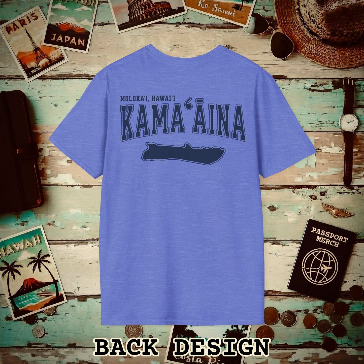 Classic University (Kamaaina Edition), Molokai, Hawaii Back Print T-Shirt Heather Royal / S