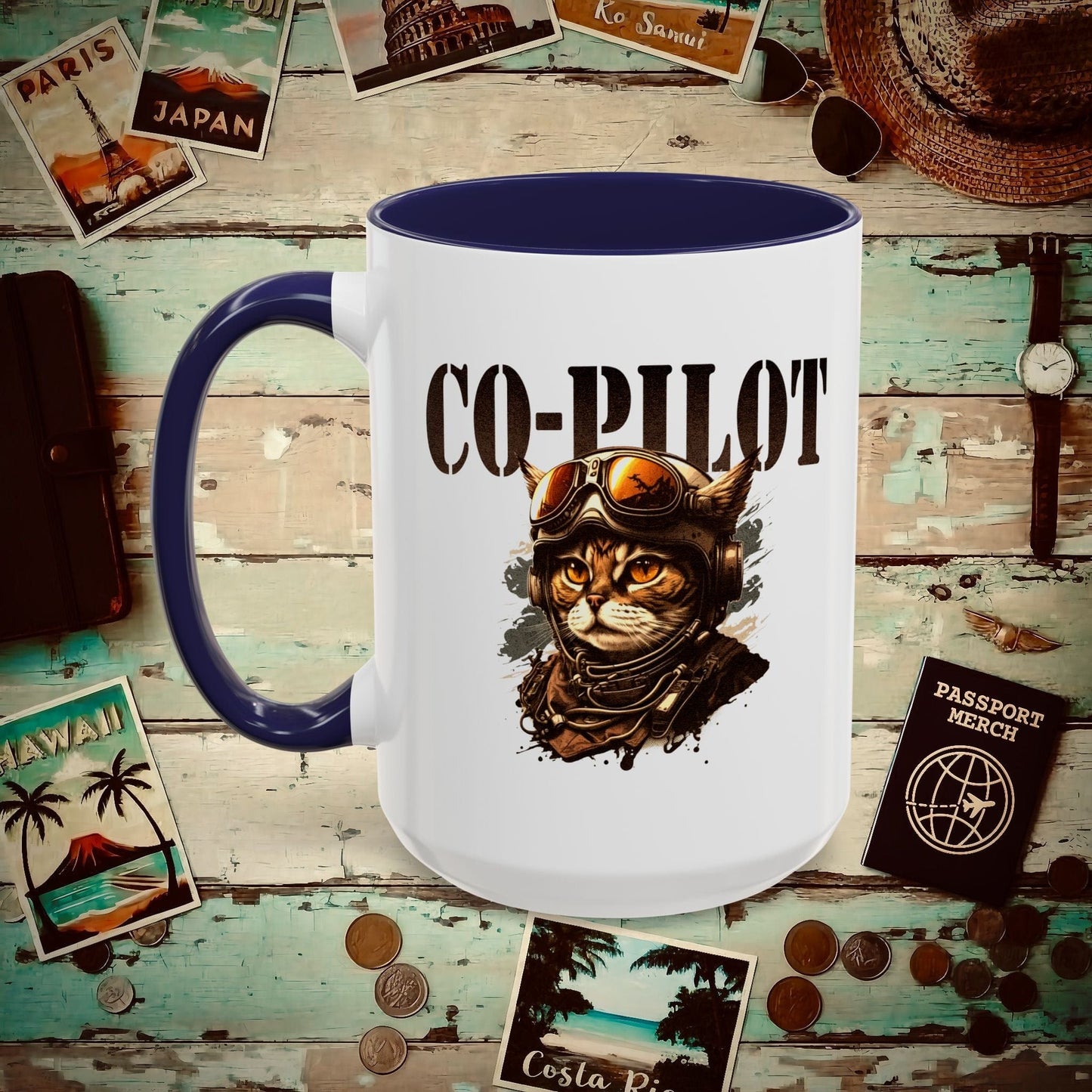 Co-Pilot Aviator Cat 15oz Mug Navy / 15oz