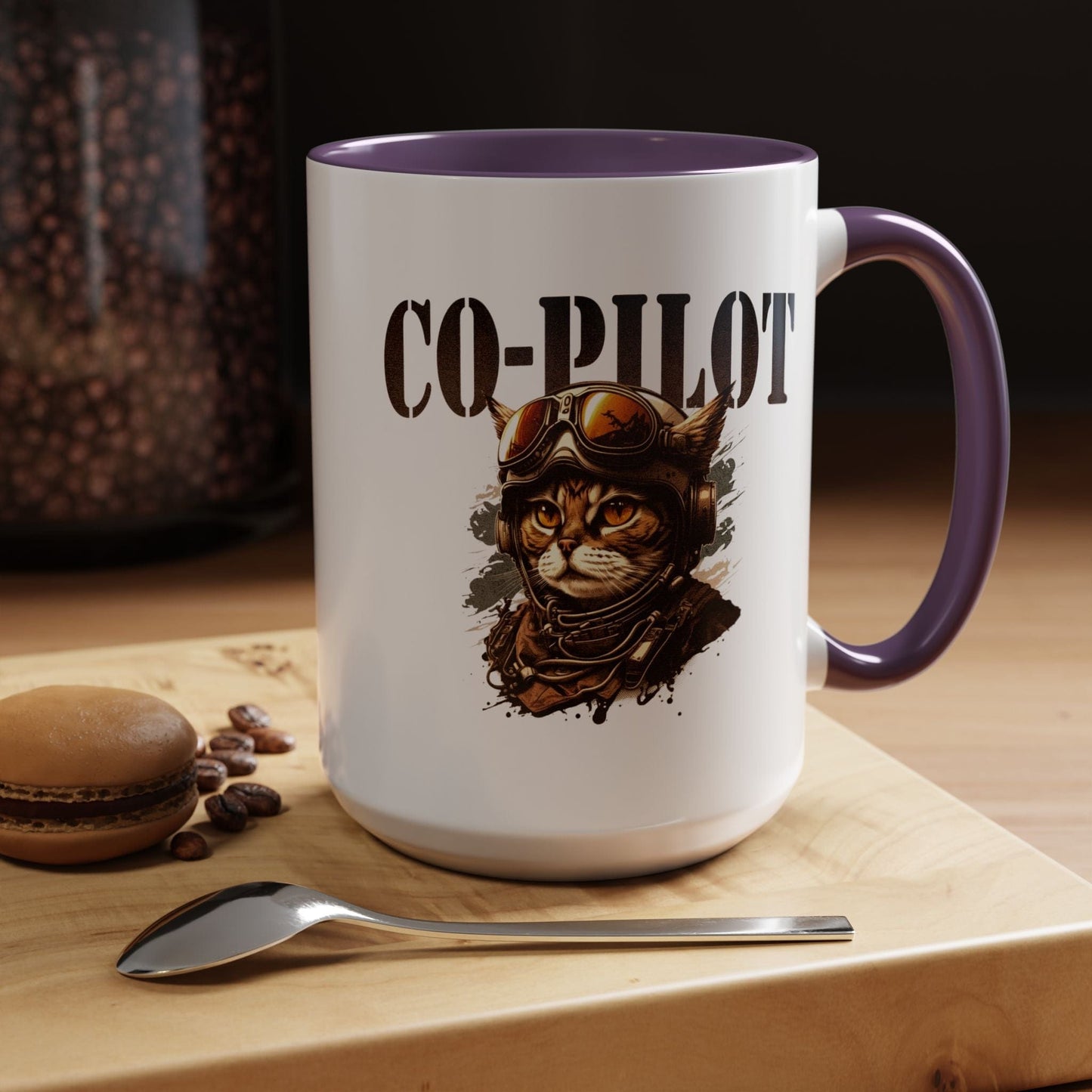 Co-Pilot Aviator Cat 15oz Mug Purple / 15oz