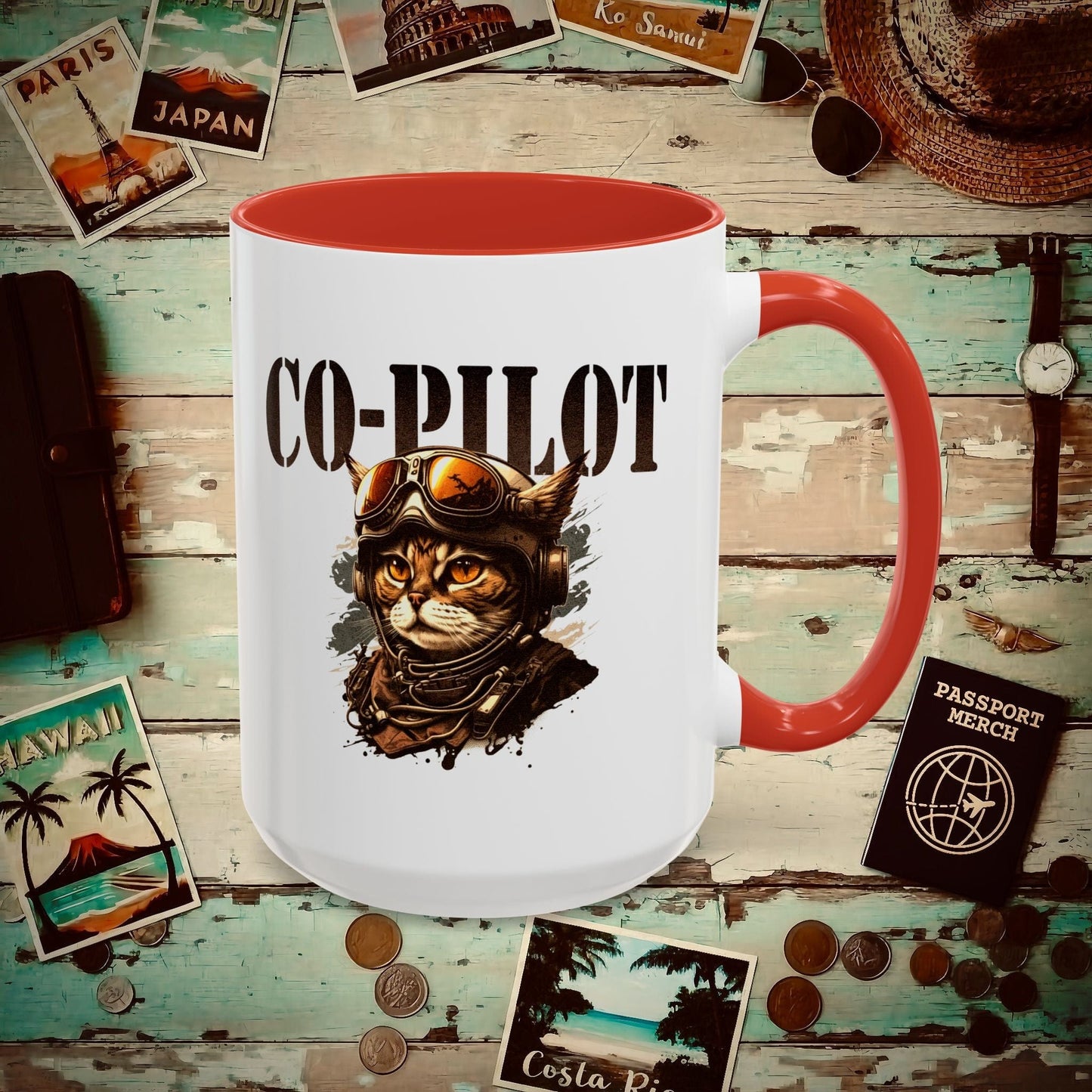 Co-Pilot Aviator Cat 15oz Mug Red / 15oz