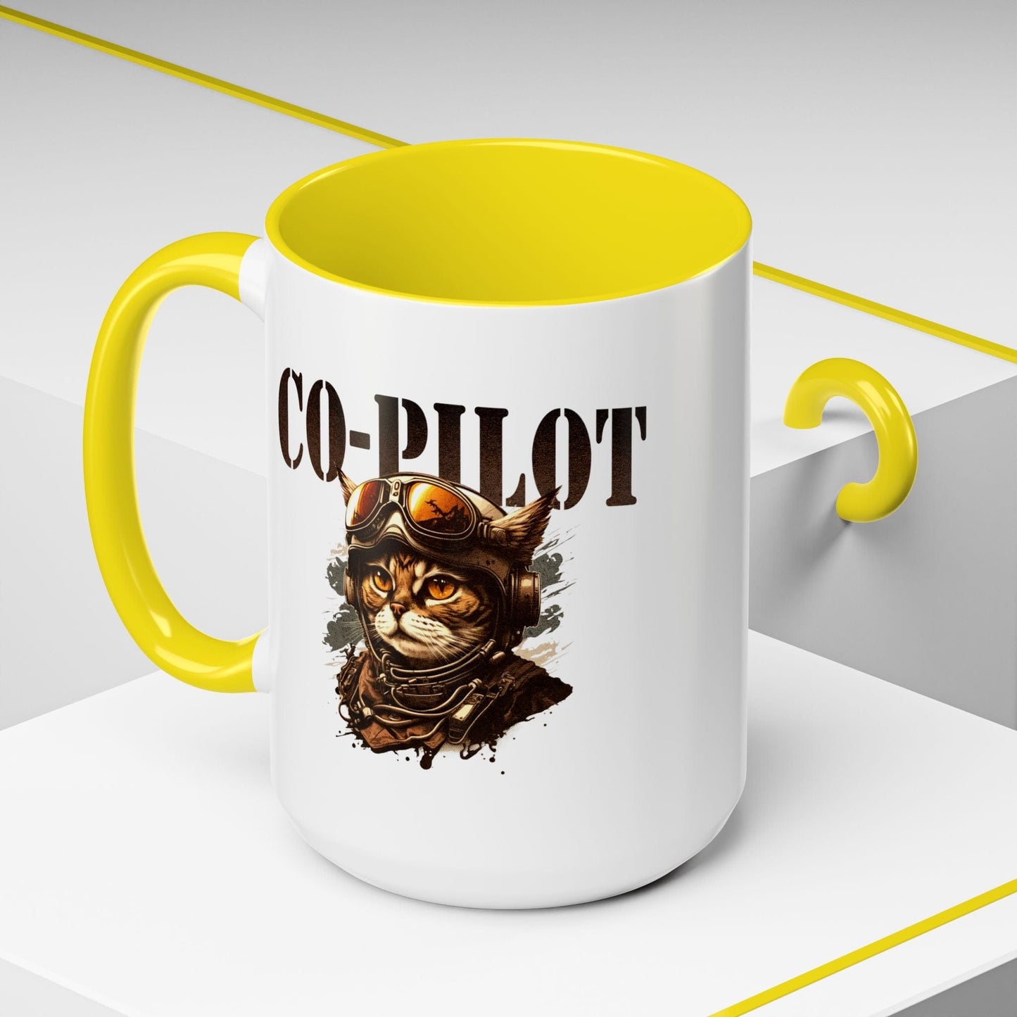 Co-Pilot Aviator Cat 15oz Mug Yellow / 15oz