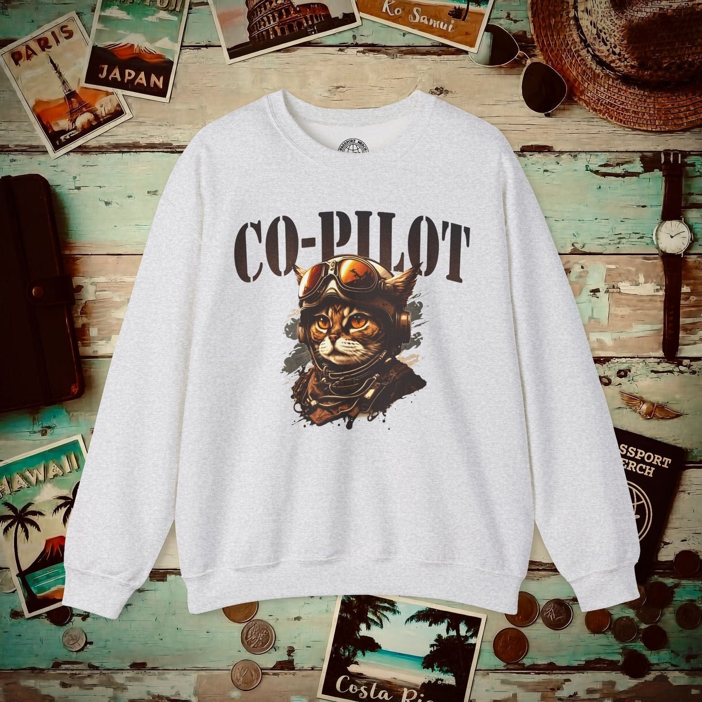 Co-Pilot Aviator Cat Crewneck Ash / S
