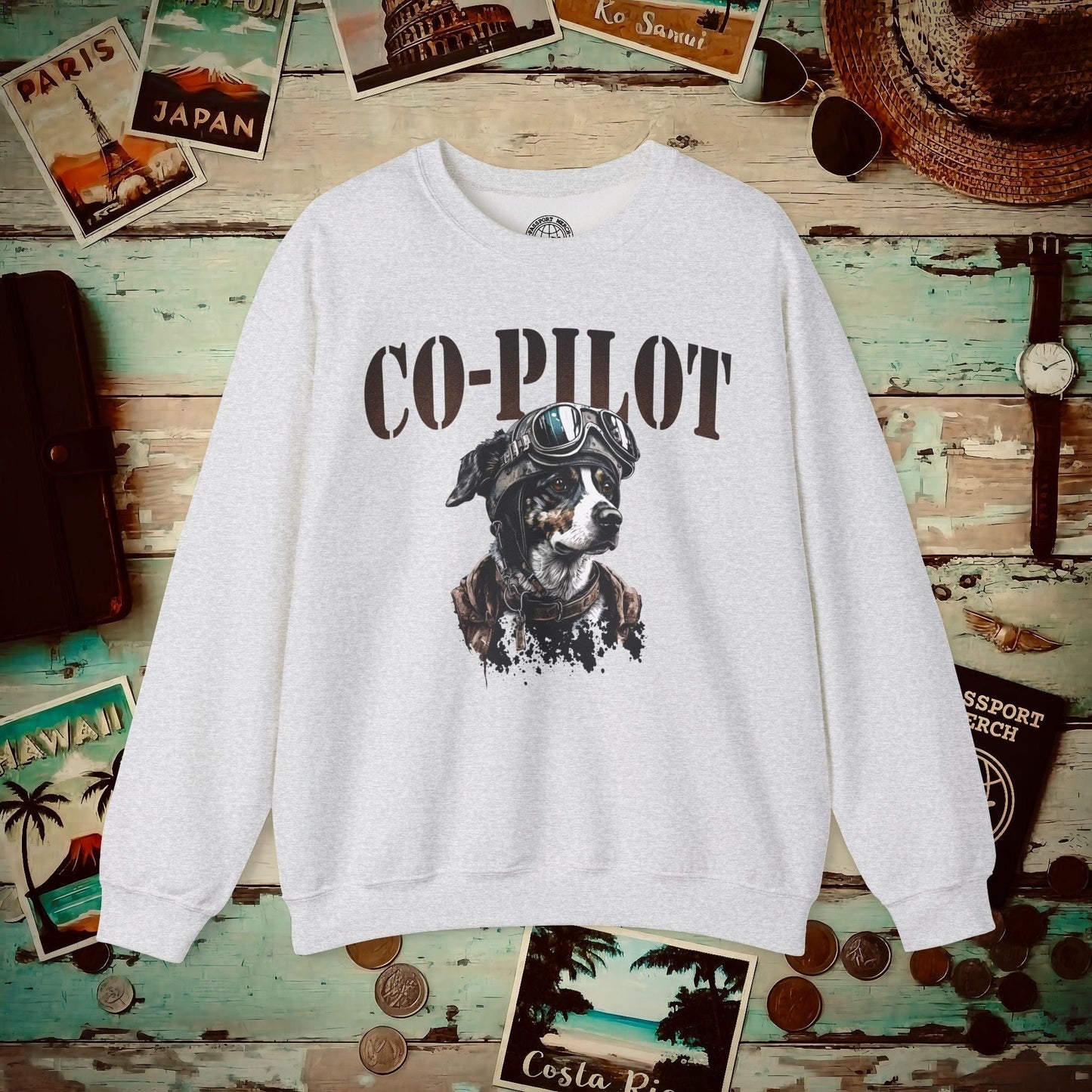 Co-Pilot Aviator Dog Crewneck Ash / S