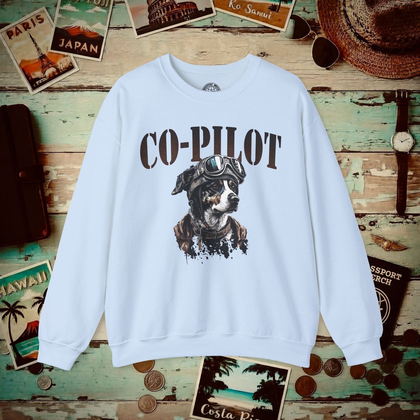 Co-Pilot Aviator Dog Crewneck Light Blue / S