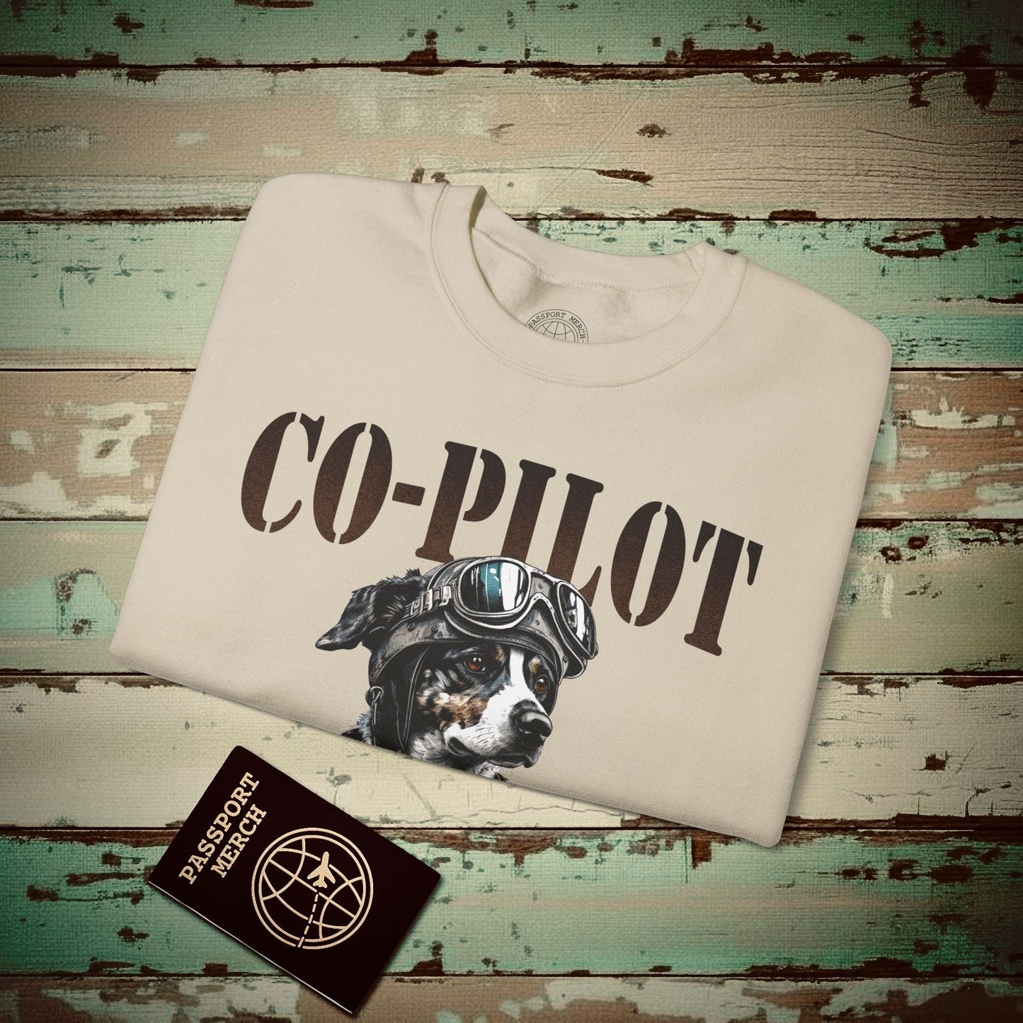Co-Pilot Aviator Dog Crewneck Sand / S