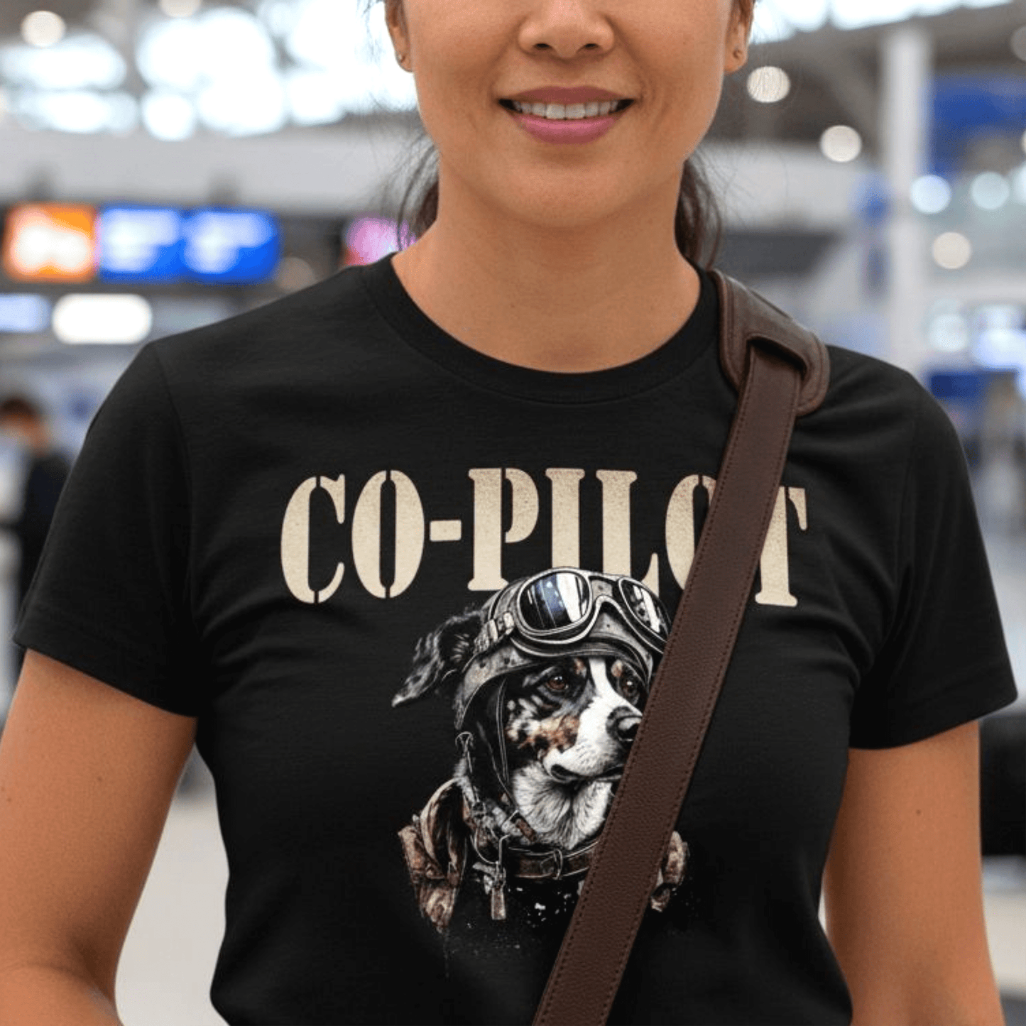 Co-Pilot Aviator Dog, Womens Fit T-Shirt Black / S