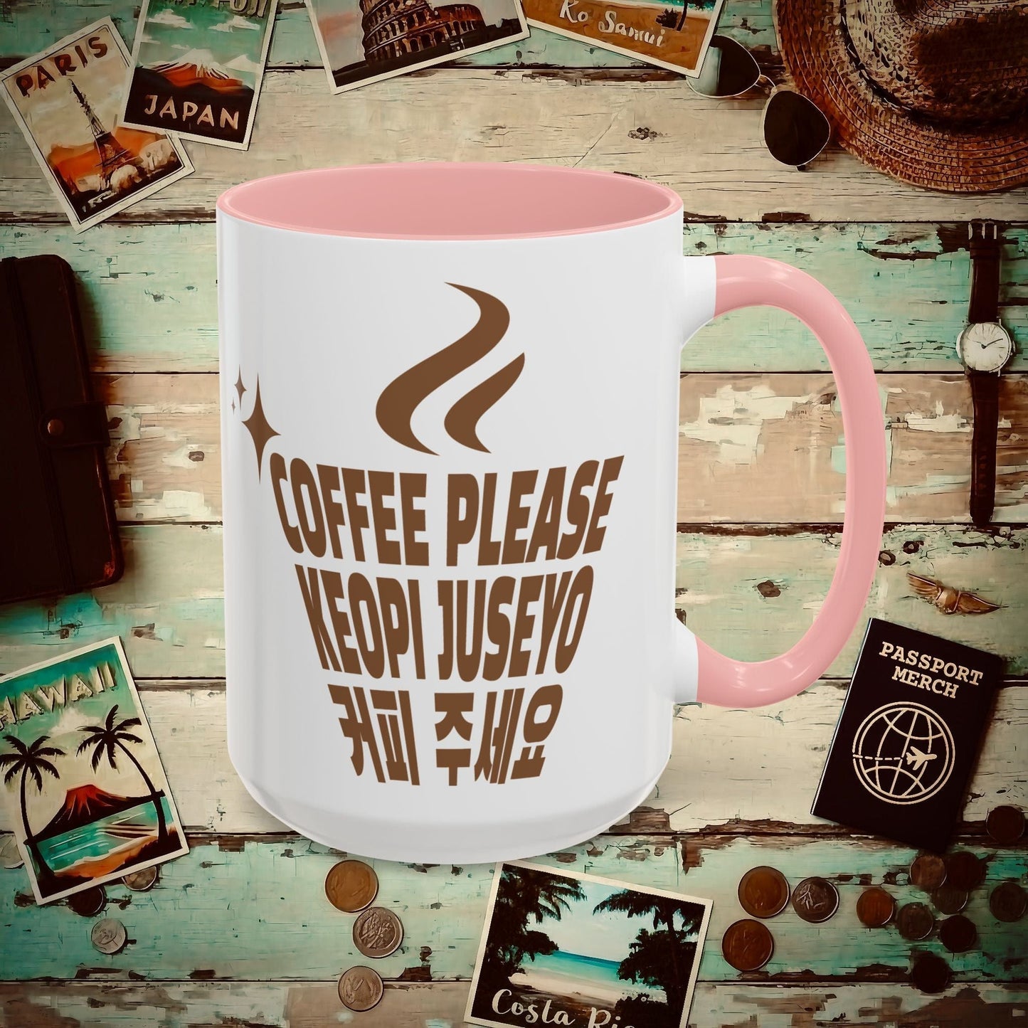 Coffee Please. Keopi Juseyo. Korea 15oz Mug Pink / 15oz